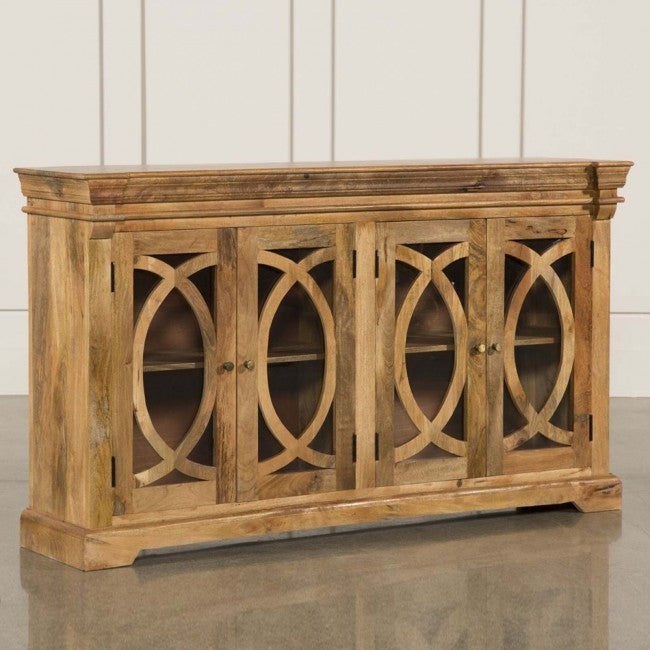 French Arched Glass Door Sideboard Buffet Cabinet - Elegant Dining Room Storage for China, Dishes & Linens - Perfect for Entertaining & Home Decor