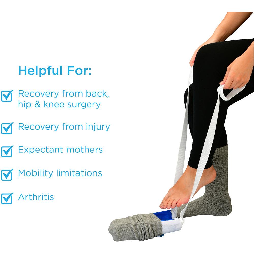 Flexible Terry Cloth Sock Aid - Assistive Device for Easy Sock Dressing - Ideal for Seniors, Arthritis & Post-Surgery Recovery (White) - Home Healthcare & Mobility Aid
