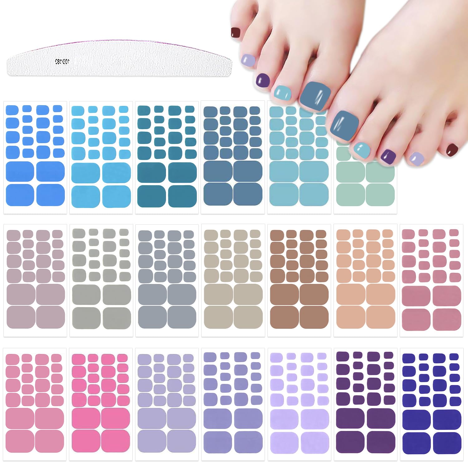 JERCLITY 440-Piece Toenail Stickers for Women - 20 Sheets Nail Art Wraps, Toe Nail Polish Strips & Decals | Long-Lasting Nail Stickers for Pedicures, Summer Sandals & Special Occasions