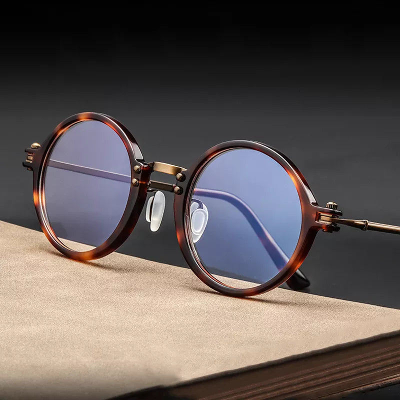 Stylish Black Unisex Full Rim Round Titanium Acetate Eyeglasses RT5866 - Perfect for Reading, Work & Everyday Fashion
