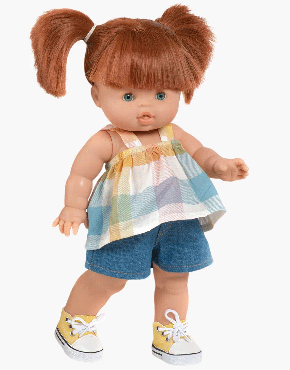 Minikane Pastel Tartan Check Top & Denim Shorts Set - Cute Baby Doll Outfit for Photoshoots, Parties & Nursery Decor