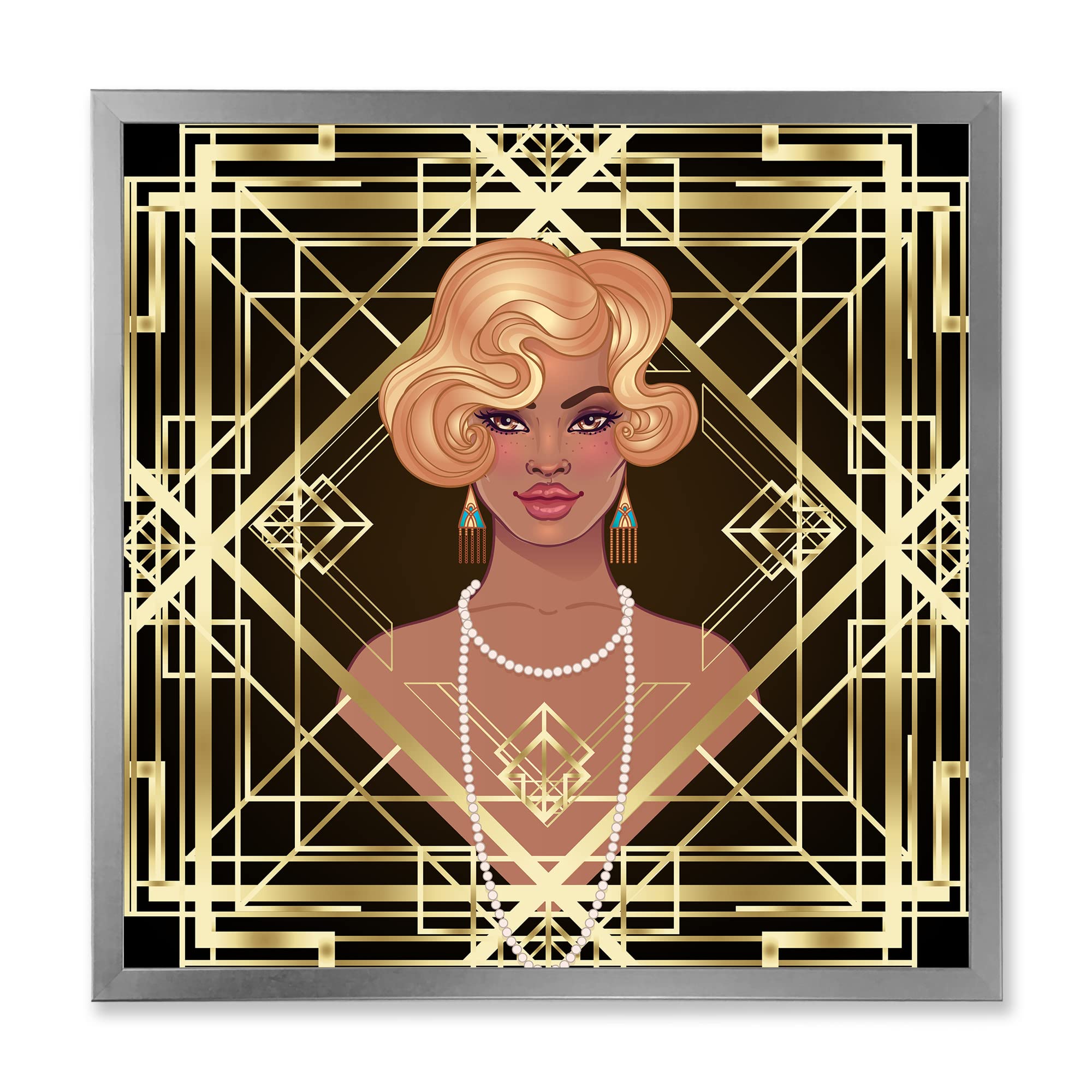 Vintage Art Deco Geometric Wall Art for Women - Golden Retro Framed Poster, Modern Home & Office Decor - Perfect for Living Room, Bedroom, or Gallery Wall Display