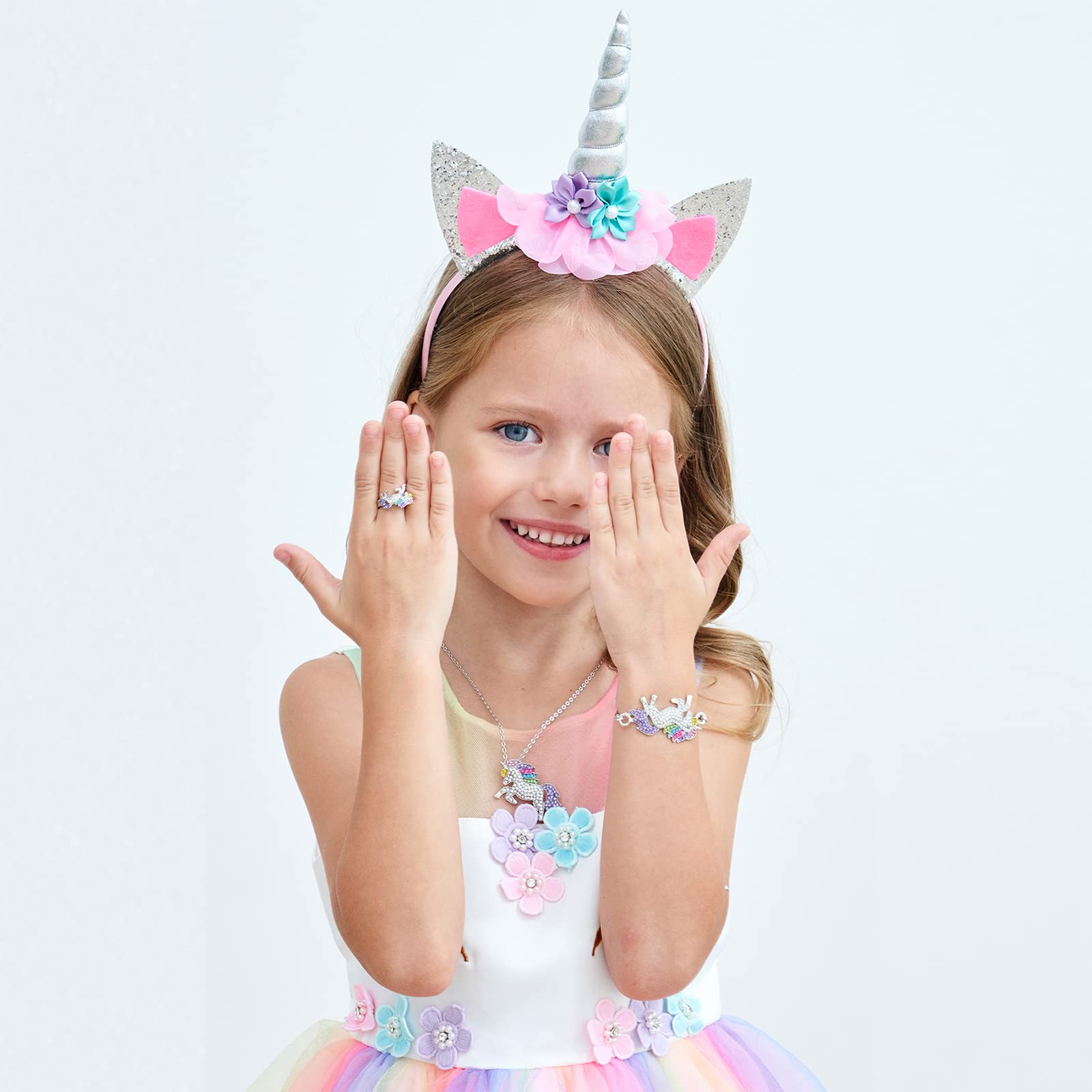 Unicorn Princess Dress Up Costume Set for Girls – Sparkly Tutu Dress, Tiara & Jewelry for Birthday, Halloween & Pretend Play