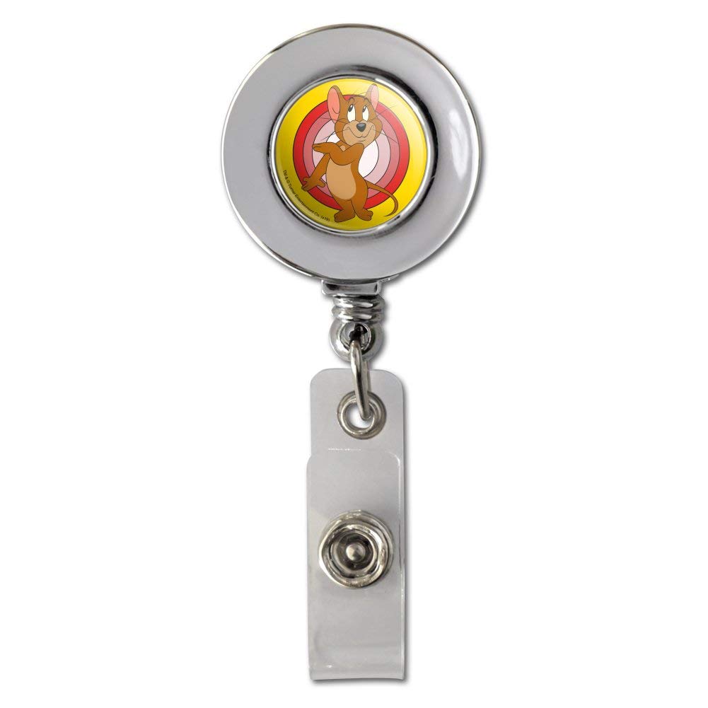 Tom and Jerry Jerry Character Retractable Badge Reel - Chrome ID Card Holder Clip for Work, School, and Convention Security Access
