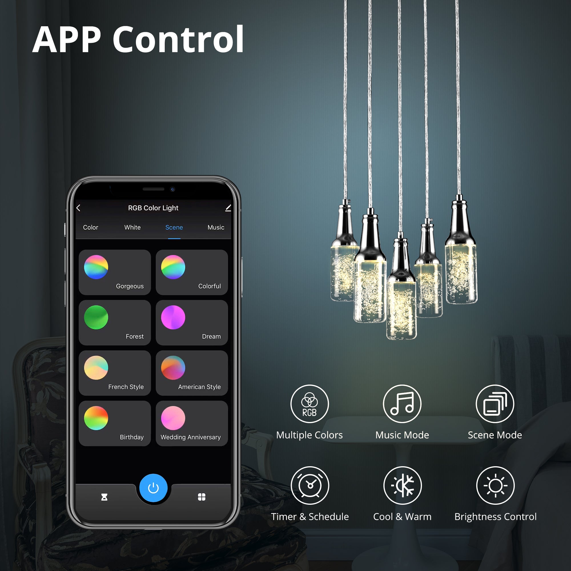 Smart RGB Multicolor Acrylic Beer-Shaped Pendant Light - Alexa Compatible for Home Bar, Game Room & Man Cave Decor