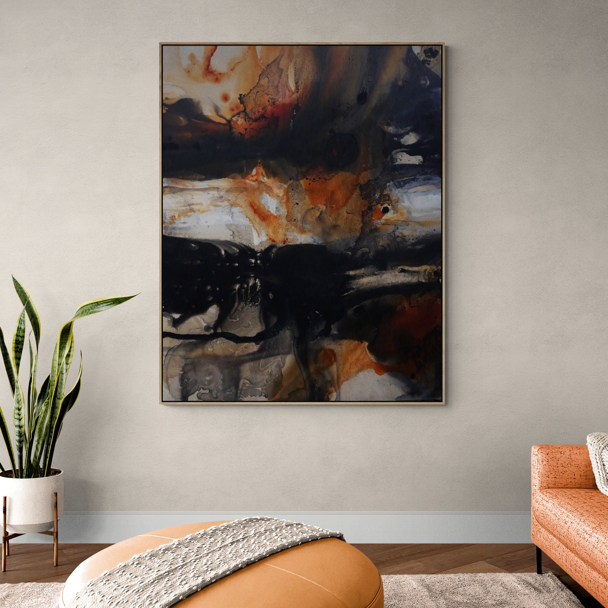 Refined 944 120cm x 150cm Rust Black White Cream Grey Textured Abstract Canvas Art - Modern Wall Decor for Living Room, Bedroom & Office