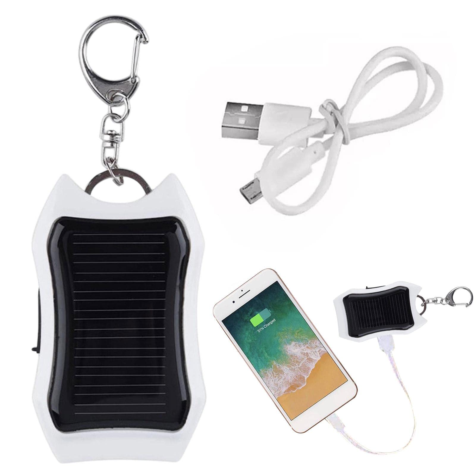 1/2 Pcs Solar Powered Keychain Charger - 1500mAh Waterproof Portable Solar Power Bank with Built-in Flashlight | External Battery Pack for Phones, Camping, Hiking & Emergency Power Backup