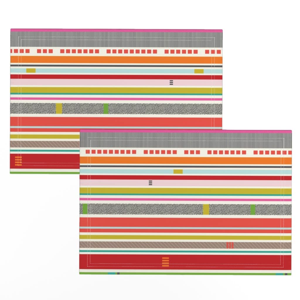 Premium Linen Cotton Canvas Placemats Set of 2 - Striped African Bohemian Boho Table Mats for Dining, Kitchen & Home Decor | Washable & Durable Place Settings for Parties, Holidays & Everyday Use