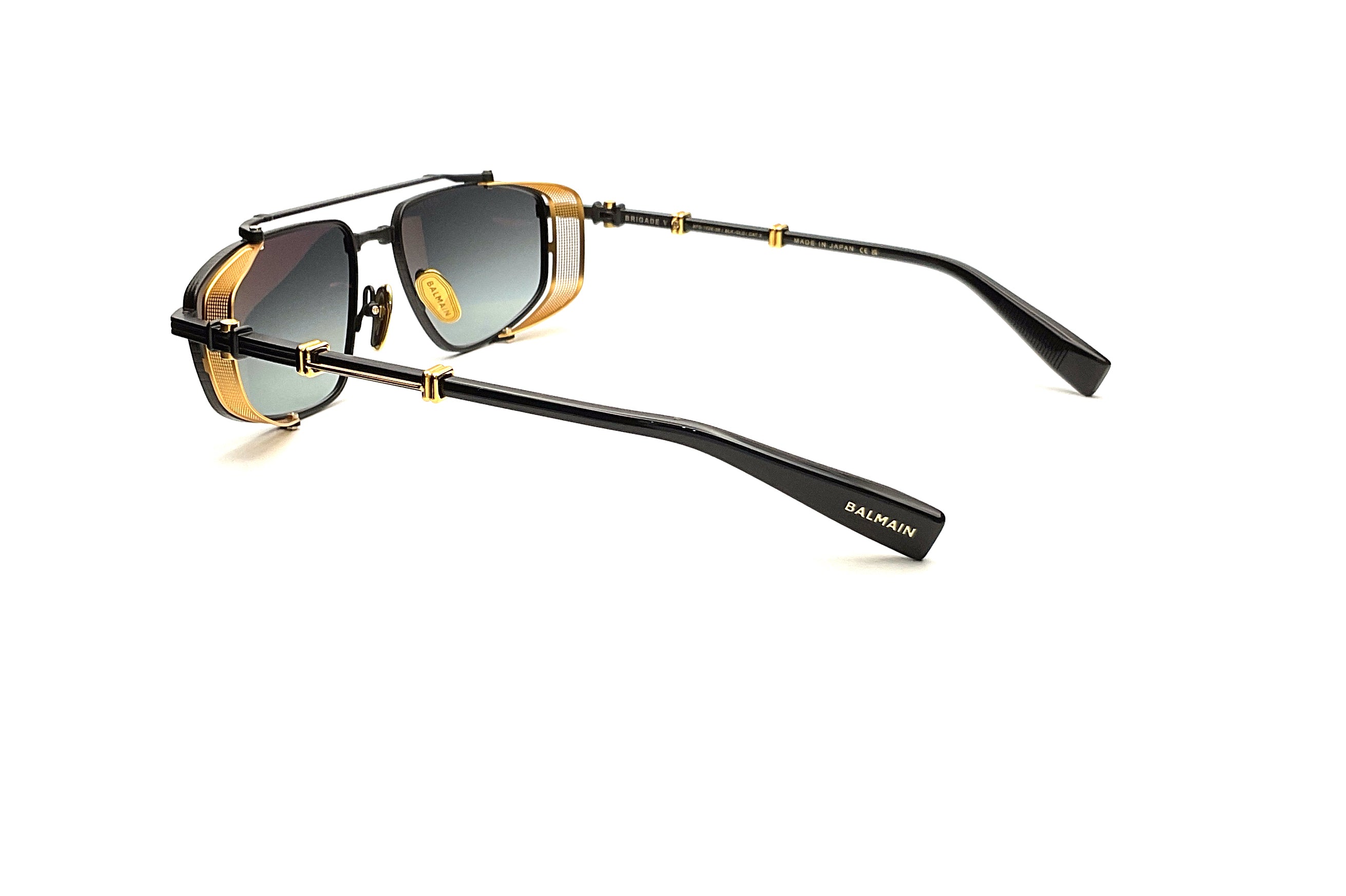 Balmain Brigade V Matte Black & 18k Gold Plated Luxury Sunglasses – Solid Shiny Black Frame for Men & Women – Perfect for Fashion, Travel & Outdoor Activities