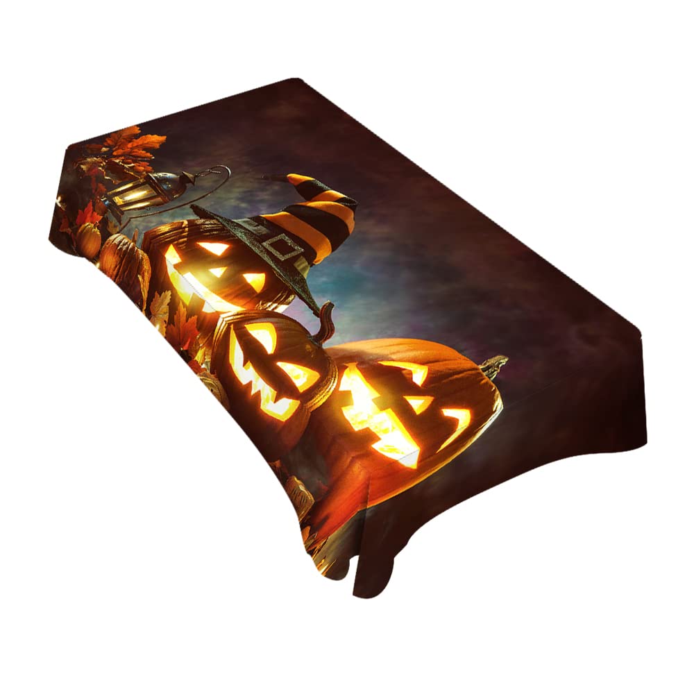 Yakuna Halloween Pumpkin Rectangle Tablecloth - Waterproof, Spillproof & Soil Resistant Kitchen Table Cover (52x70 Inches) - Perfect for Fall Decor, Thanksgiving Dinner & Holiday Parties