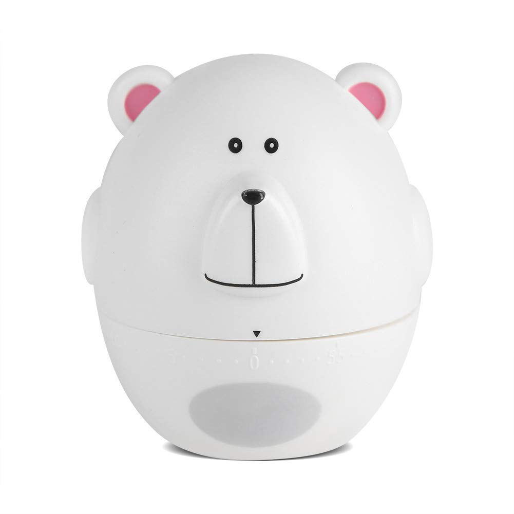 Adorable Cartoon Kitchen Timer - 55 Minute Mechanical Countdown Clock for Baking & Cooking (Bear-White) | Perfect for Home Chefs, Bakers & Meal Prep