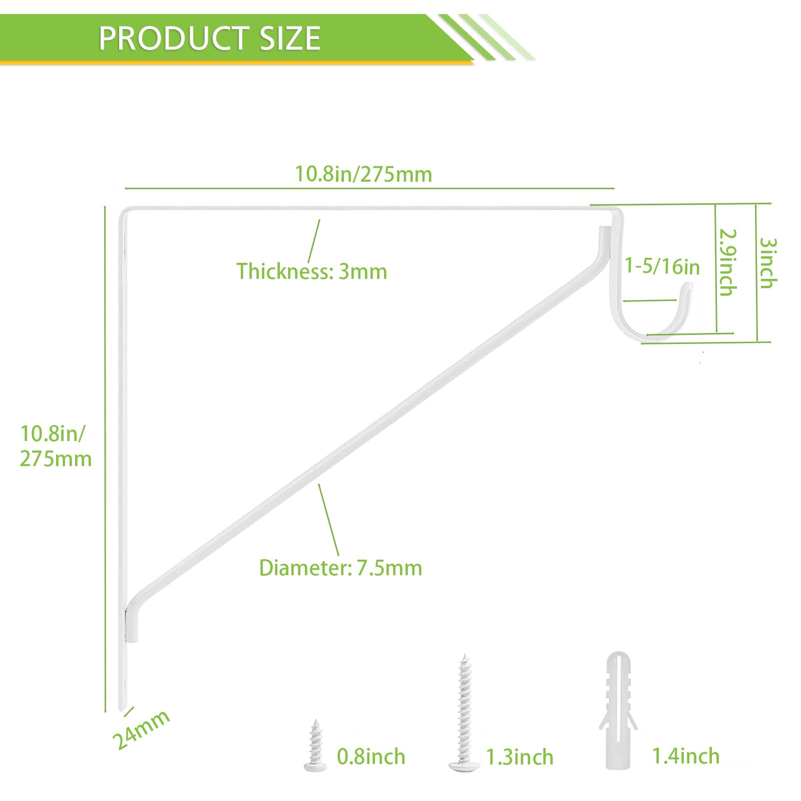 Heavy Duty 4 Pack White Closet Rod Brackets - Supports 1-3/8” Diameter Rods, 10.8” x 10.8” Shelf & Rod Holders for Sturdy Closet Organization - Perfect for Bedroom, Walk-in Closet, and Laundry Room Storage Solutions