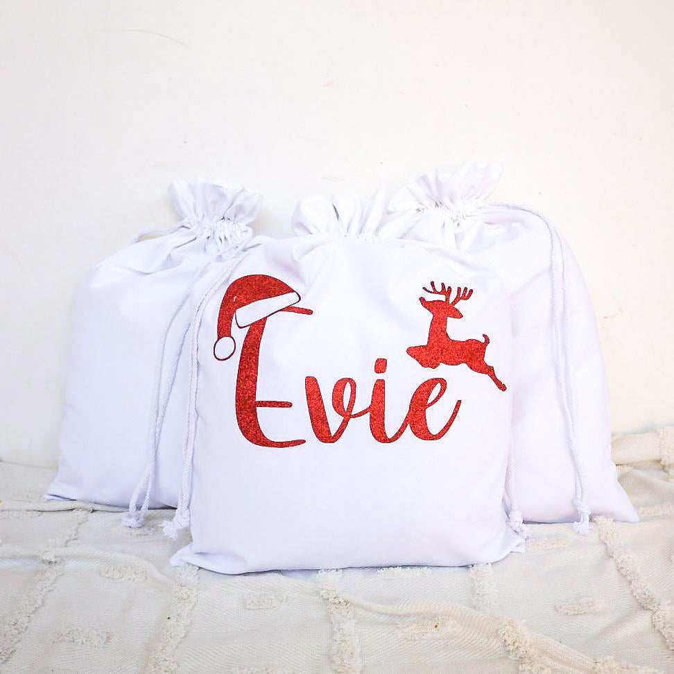 Personalized Santa Sack with Santa Hat Name - Custom Christmas Gift Bag for Stockings, Presents & Holiday Decor