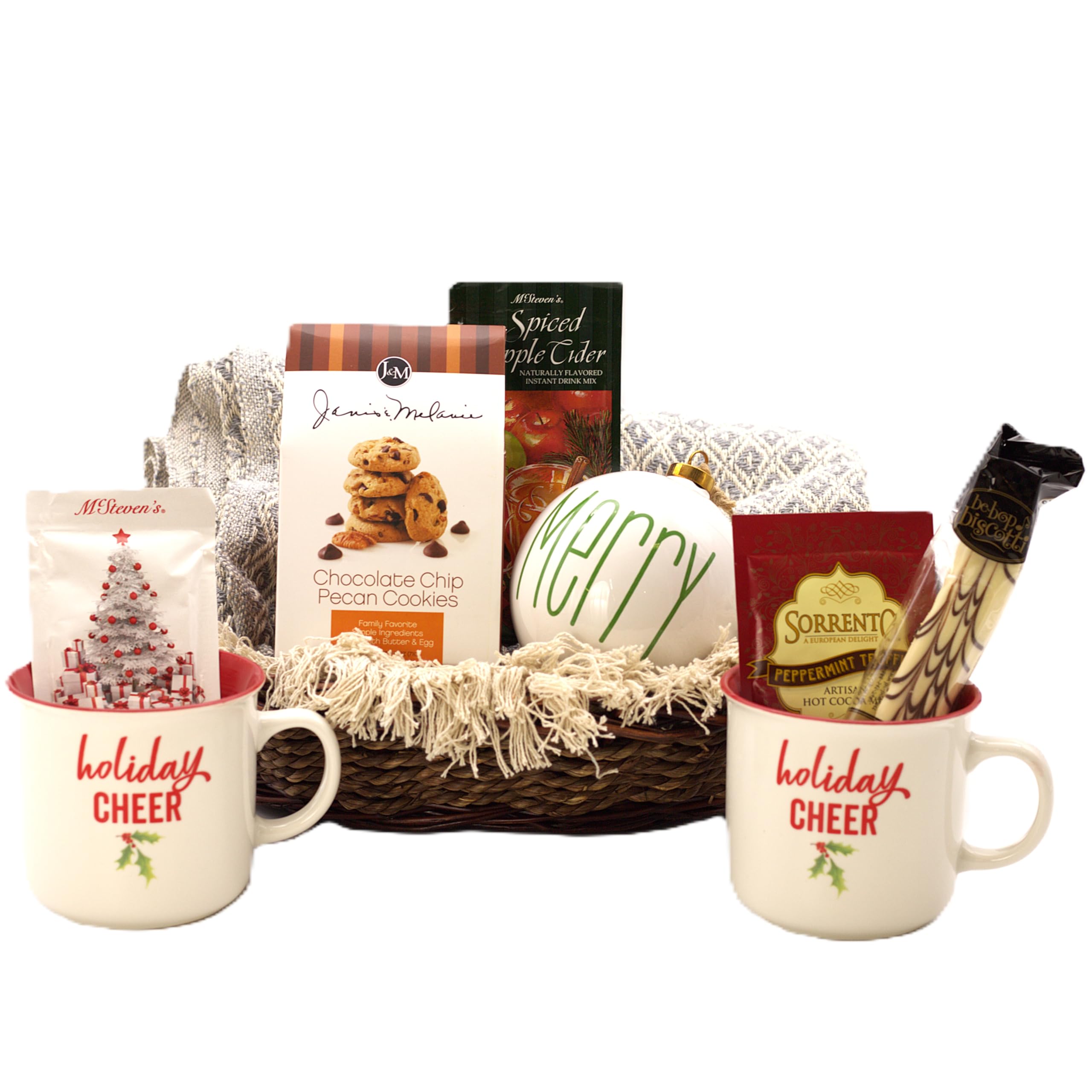 Gift Basket Village - Handcrafted Christmas Gift Basket with Biscotti, Hot Drink Mixes, Cookies, Ceramic Mugs, Holiday Ornament & Soft Blanket | Perfect Holiday Gift Set Made in USA | Great for Office Gifts, Family Presents & Cozy Winter Nights