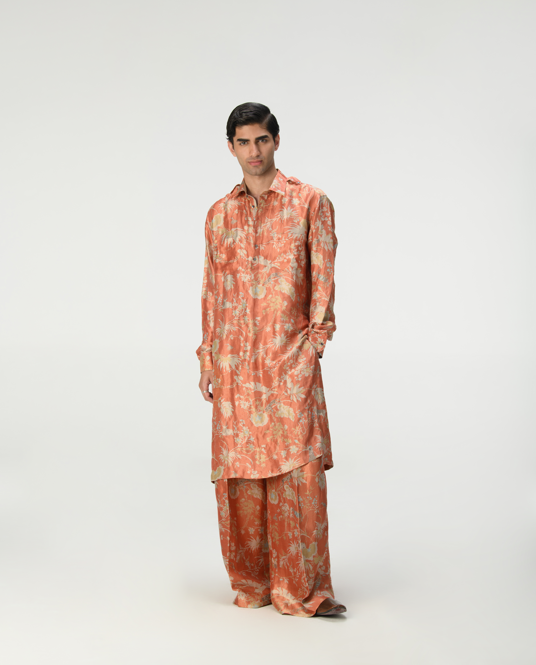 Bullet Kurta Silk Brocade Coral - Elegant Indian Traditional Wear for Men & Women | Perfect for Weddings, Festivals & Special Occasions