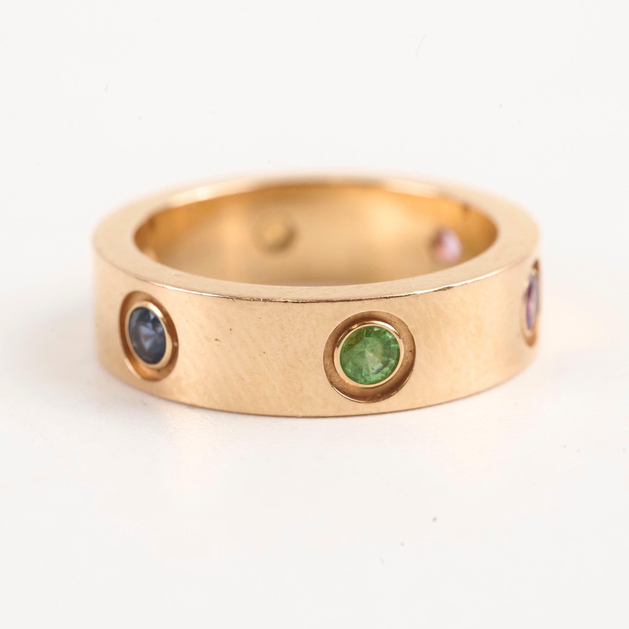 Cartier Love Ring in 18K Rose Gold with Rainbow Gemstones - Size 53 - Luxury Wedding Band & Anniversary Gift for Her