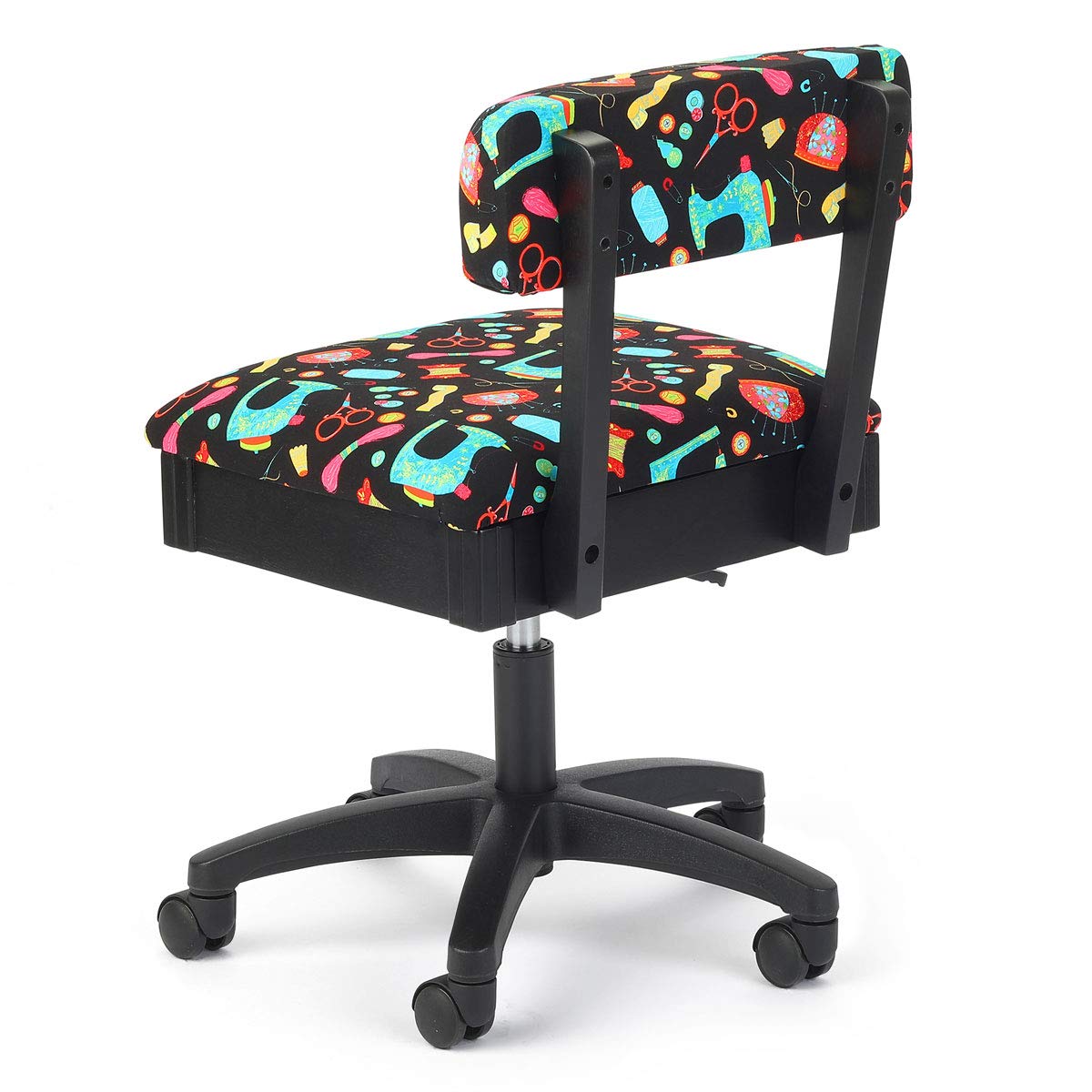 Arrow Cabinets H7013B Hydraulic Sewing Chair with Storage for Sewing Notions - Adjustable Height Craft Chair for Quilting, Tailoring & DIY Projects (Black)