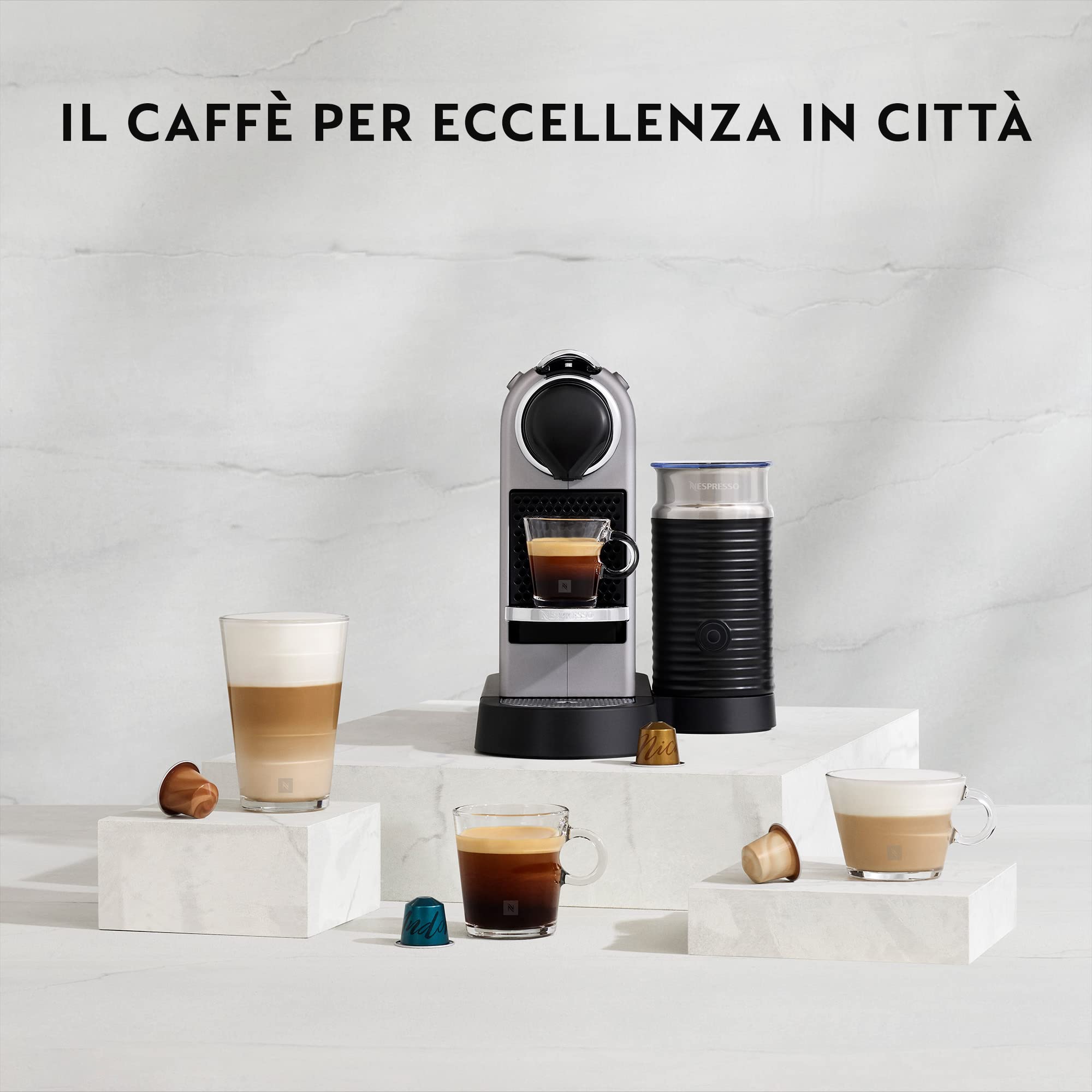 Krups Nespresso Citiz & Milk with Aeroccino XN761B Espresso Machine, Capsule Coffee Maker, 1L Water Tank, Silver - Perfect for Home & Office Coffee Brewing
