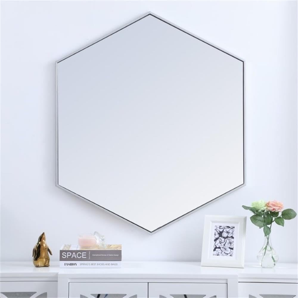 35x41 Inch Silver Hexagonal Metal Wall Mirror - Elegant Home Decor for Living Room, Bedroom & Entryway