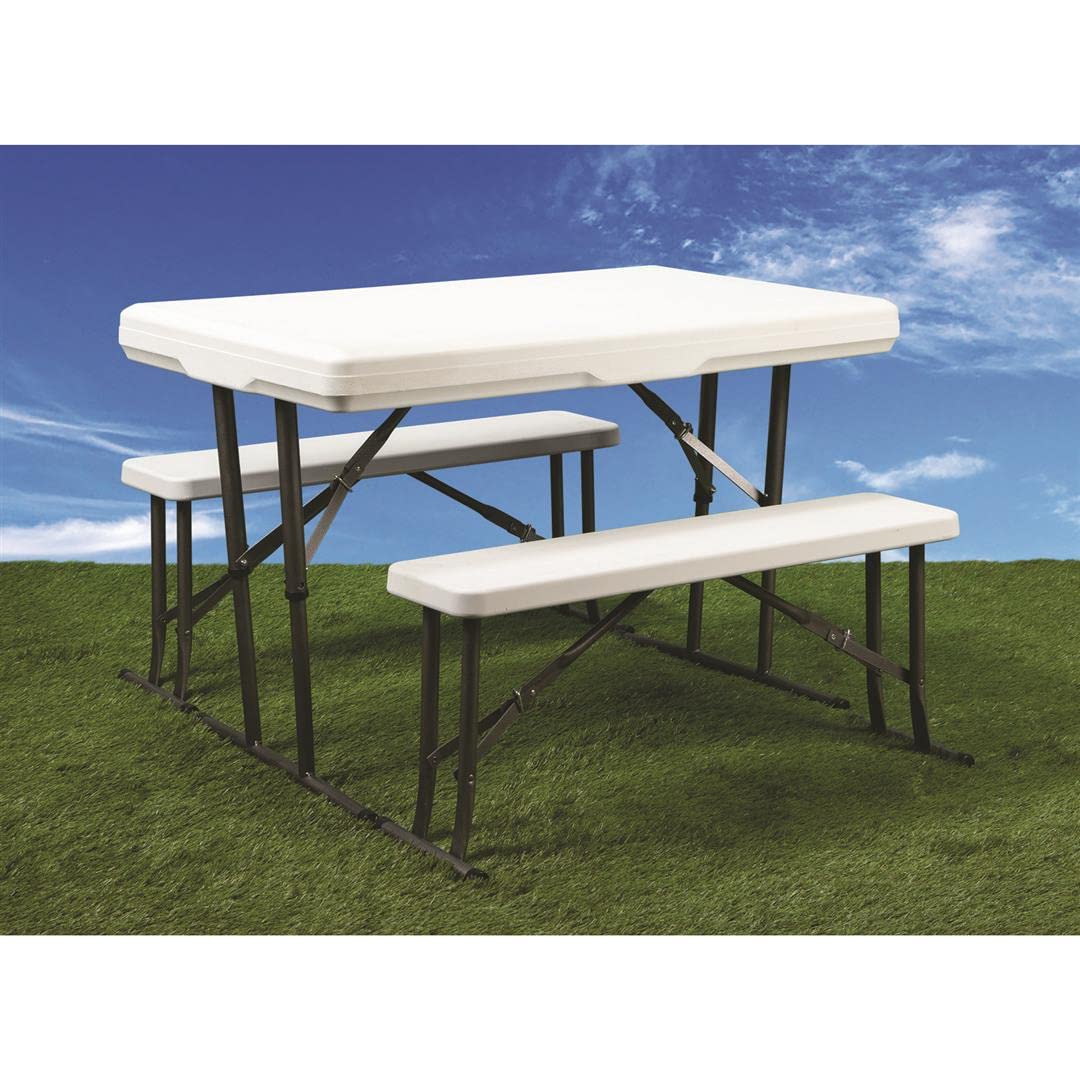 Faulkner Furniture 69863 Outdoor Picnic Table with Nesting Benches - 44 Inch Rustic Wooden Patio Dining Set for Backyard, Garden, and Park Gatherings