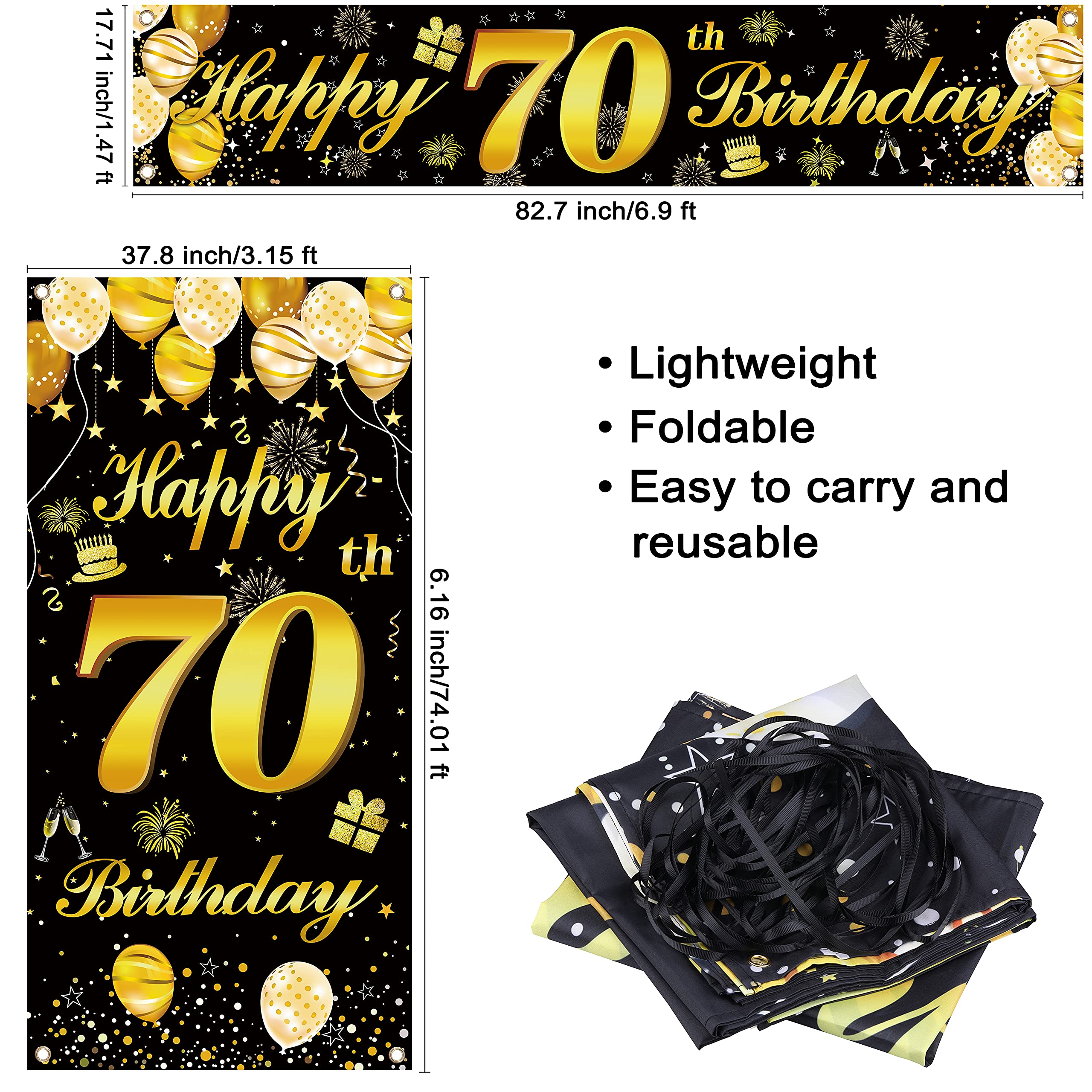 70th Happy Birthday Banner for Men - Large Birthday Party Decorations, Door Sign, Backdrop - Perfect for Milestone Celebrations & Surprise Parties