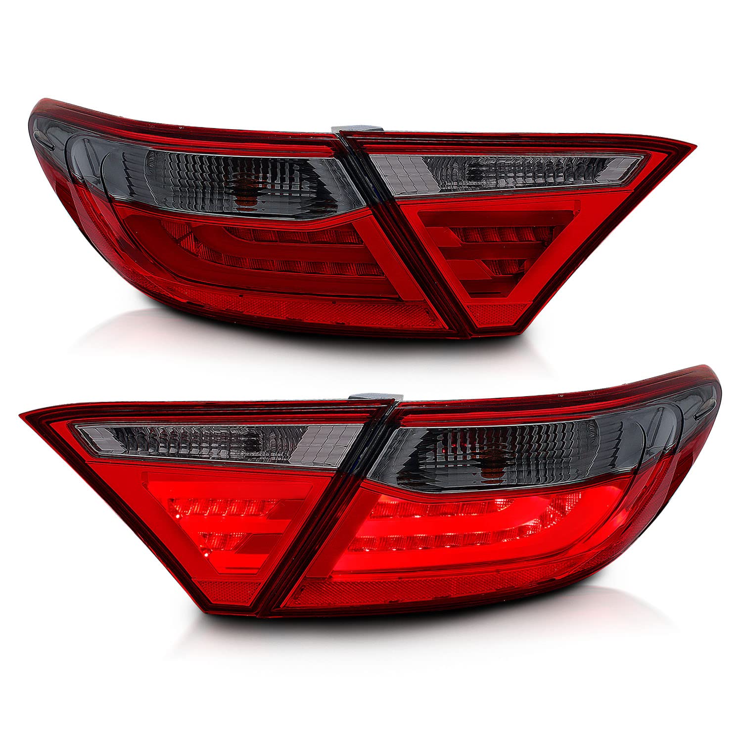 AmeriLite Red Smoke LED Parking Light Bar & Brake Tail Lights Pair - Compatible with 2015-2016 Toyota Camry 4-Door Sedan | Enhanced Visibility & Style for Night Driving & Custom Car Mods