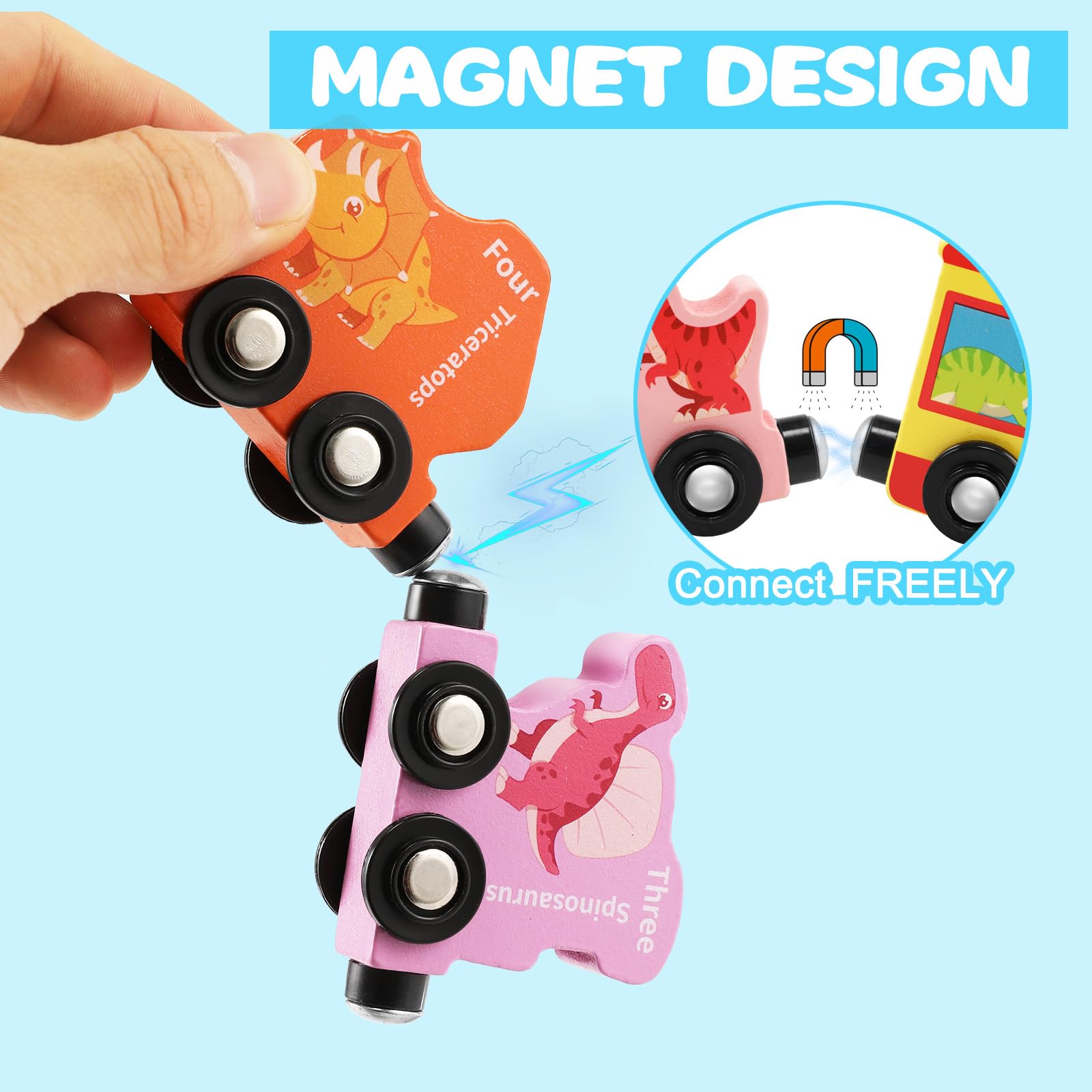 Wooden Dinosaur Magnetic Train Set for Toddlers Age 2-5 | STEM Learning Toys for Kids | Dinosaur Train Toys with Magnetic Cars | Perfect for Preschool Playtime & Birthday Gifts
