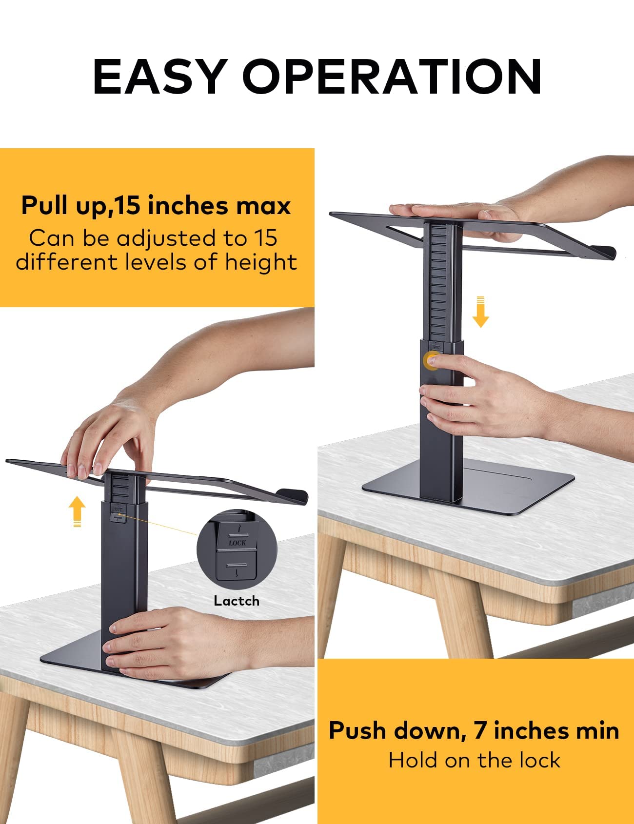 Ergonomic Adjustable Laptop Stand for Desk - 7 to 15 Inches Height, Aluminum Laptop Riser for MacBook & Notebooks (11-17 Inches) - Perfect for Home Office, Gaming & DJ Setup (Black)
