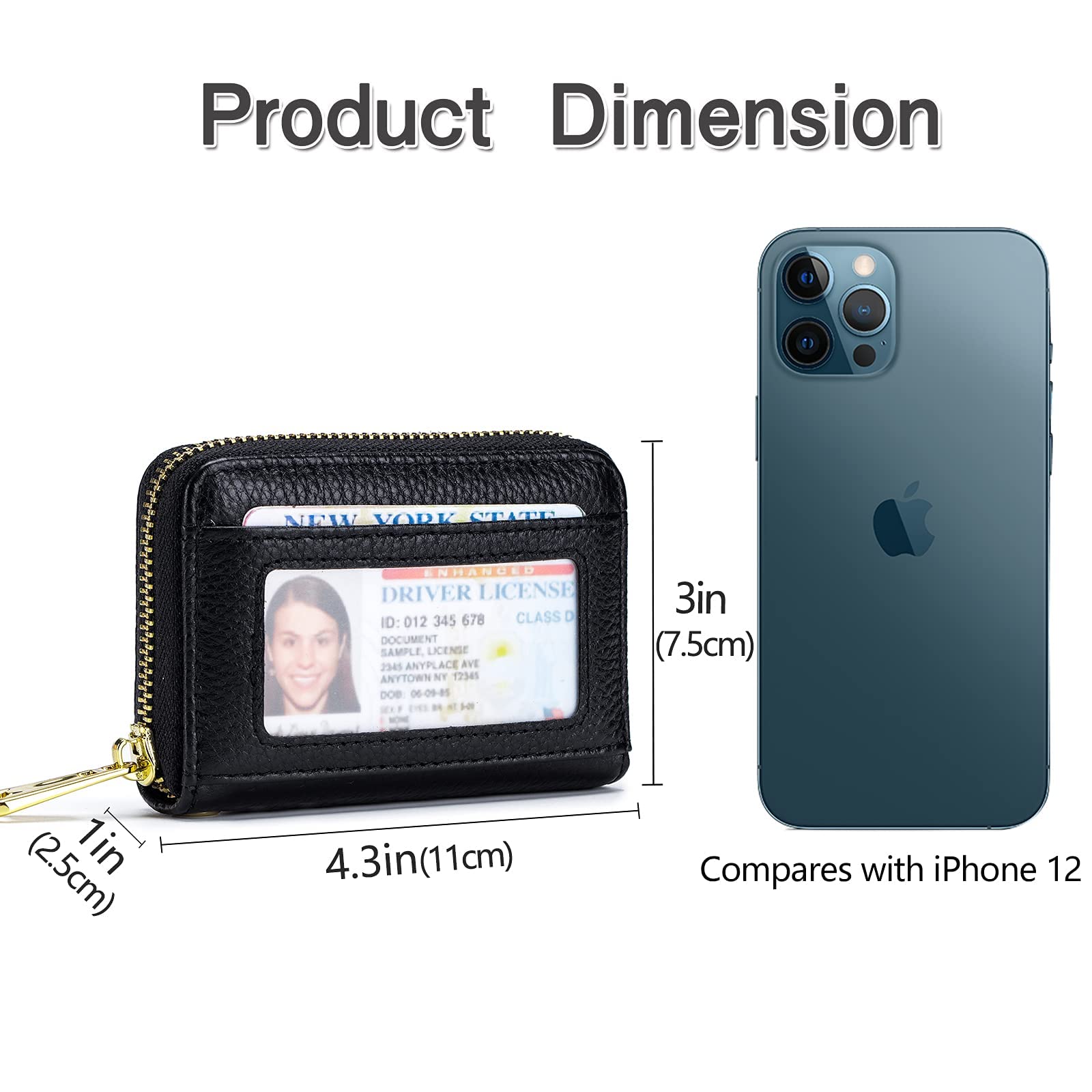 RFID Blocking Leather Card Holder for Women - 10 Slot Zipper Wallet with Keychain & ID Window, Perfect for Travel & Daily Use