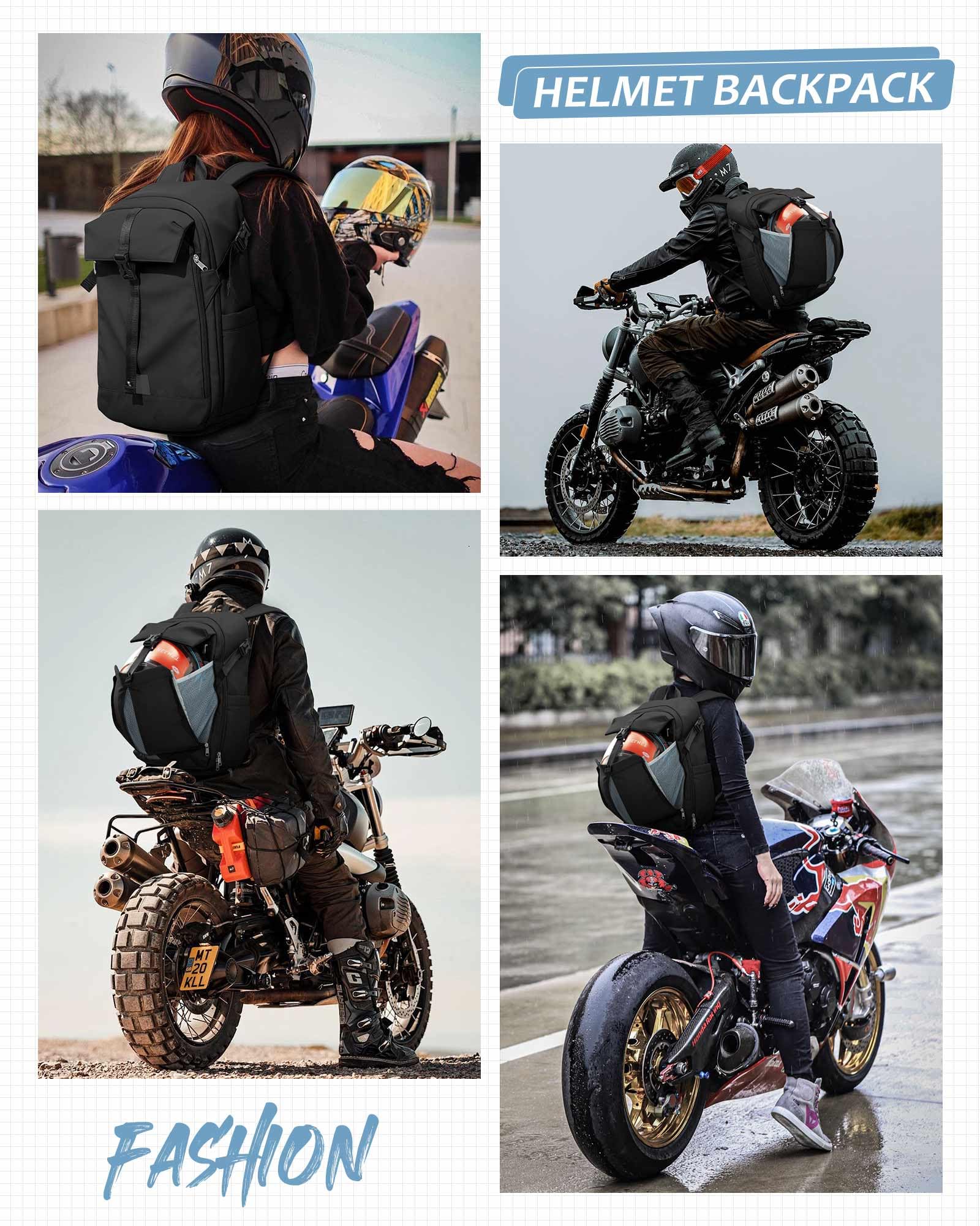 SEAFEW Waterproof Motorcycle Backpack with Helmet Holder - Large Capacity Helmet Storage Bag for Men, Hiking, Cycling & Riding - Durable Black Backpack for Commuting & Outdoor Adventures