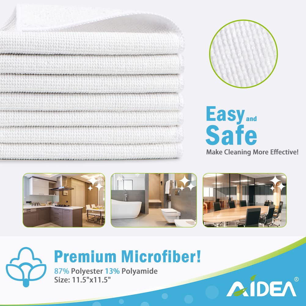 Premium AIDEA White Microfiber Cleaning Cloths 24-Pack - Super Absorbent, Lint-Free & Scratch-Free Wash Rags for Kitchen, Bathroom & Car Detailing - 11.5