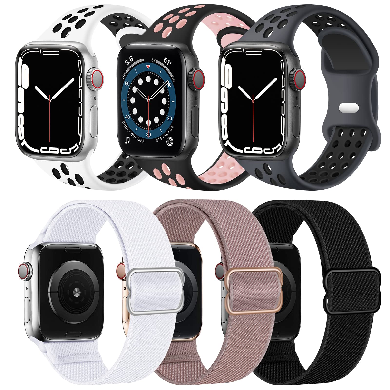 Premium Apple Watch Bands Compatible with All Models (49mm/45mm/44mm/42mm/41mm/40mm/38mm) - Stretchy Nylon Braided Solo Loop & Soft Silicone Sport Band for iWatch Series Ultra/8/7/6/5/4/3/2/1/SE - Perfect for Workouts, Daily Wear & Fashion Accessories