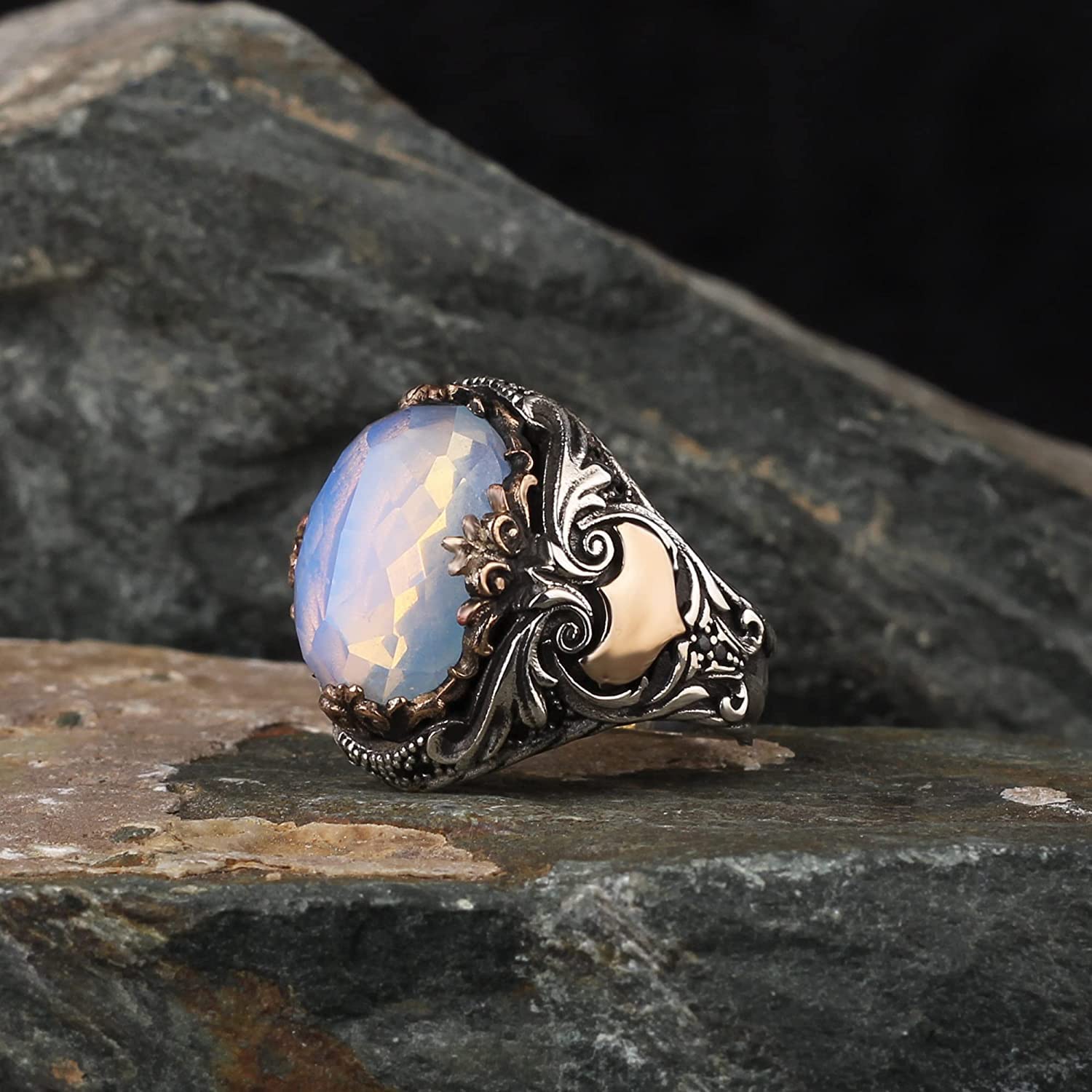 925 Sterling Silver Moonstone Ring for Men - Handmade Gemstone Jewelry - Perfect for Gifts, Weddings & Everyday Wear