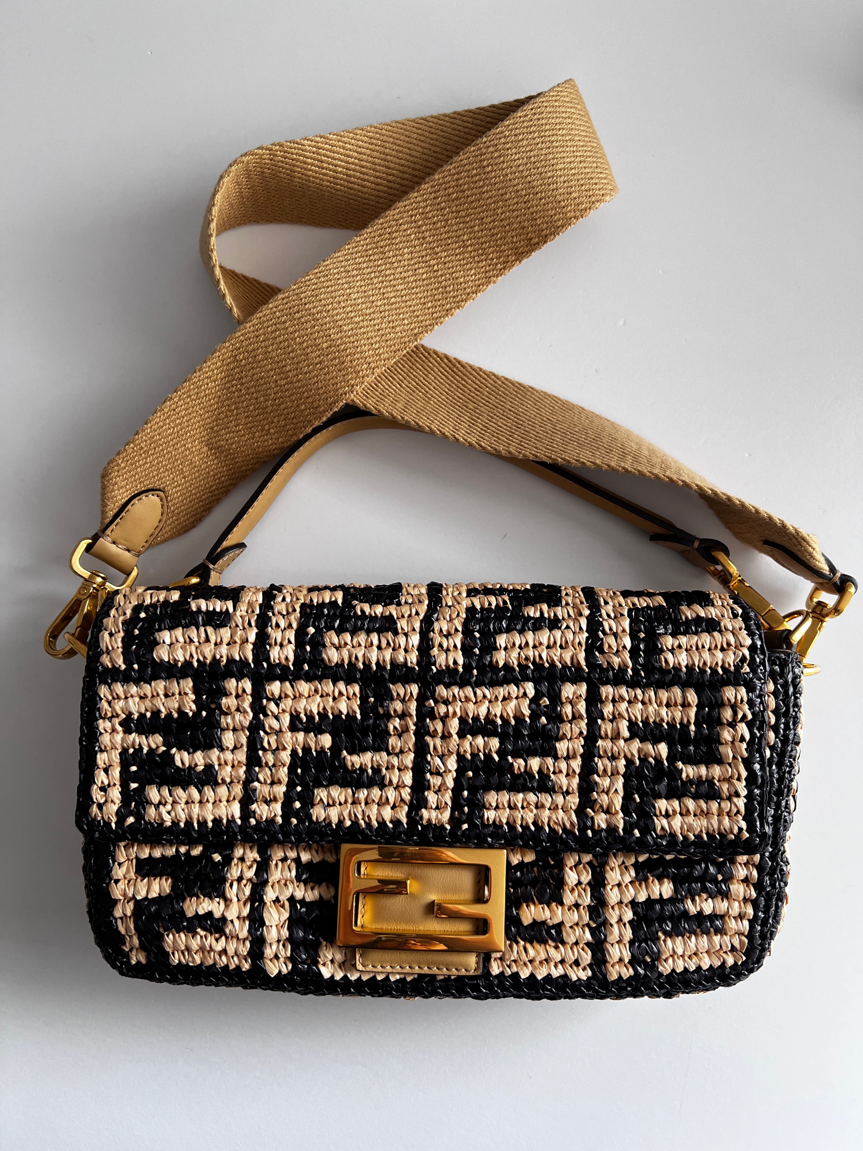 Fendi Raffia Baguette Bag - Stylish Woven Straw Handbag for Women | Perfect for Summer, Beach, and Casual Outings