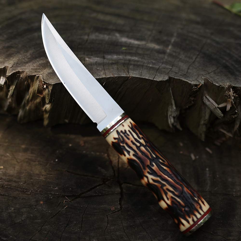 Fixed Blade Tactical Knife with Nylon Sheath - Cold Steel Hunting Knife with Smooth Imitation Bone Handle - Perfect for Camping, Survival & Outdoor Adventures (BLADE 1)