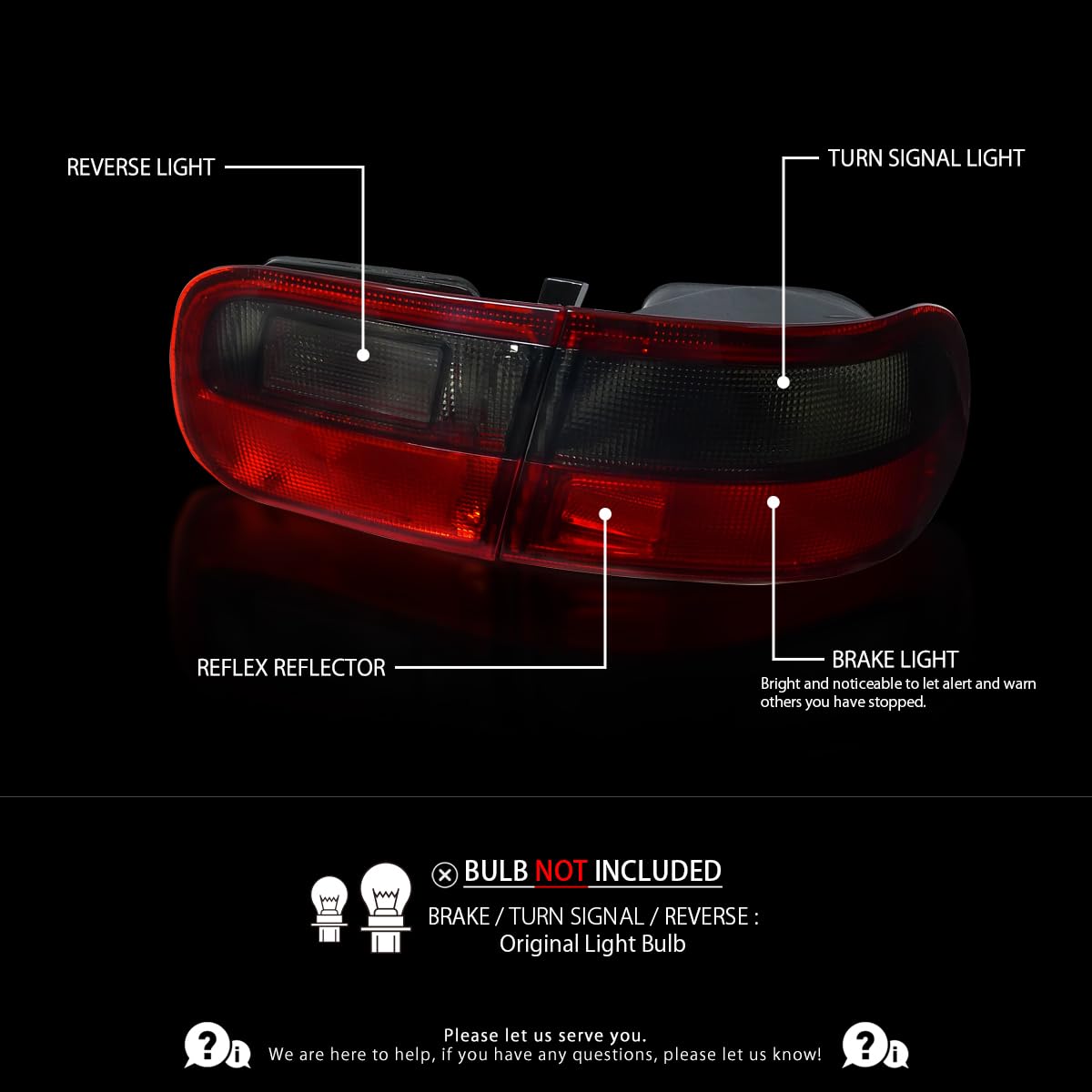 Honda Civic 1992-1995 2Dr/4Dr Red Smoke Lens Tail Lights Pair - Left & Right Taillight Assembly Replacement | Compatible with Sedan & Coupe Models | Enhances Rear Visibility & Style for Night Driving