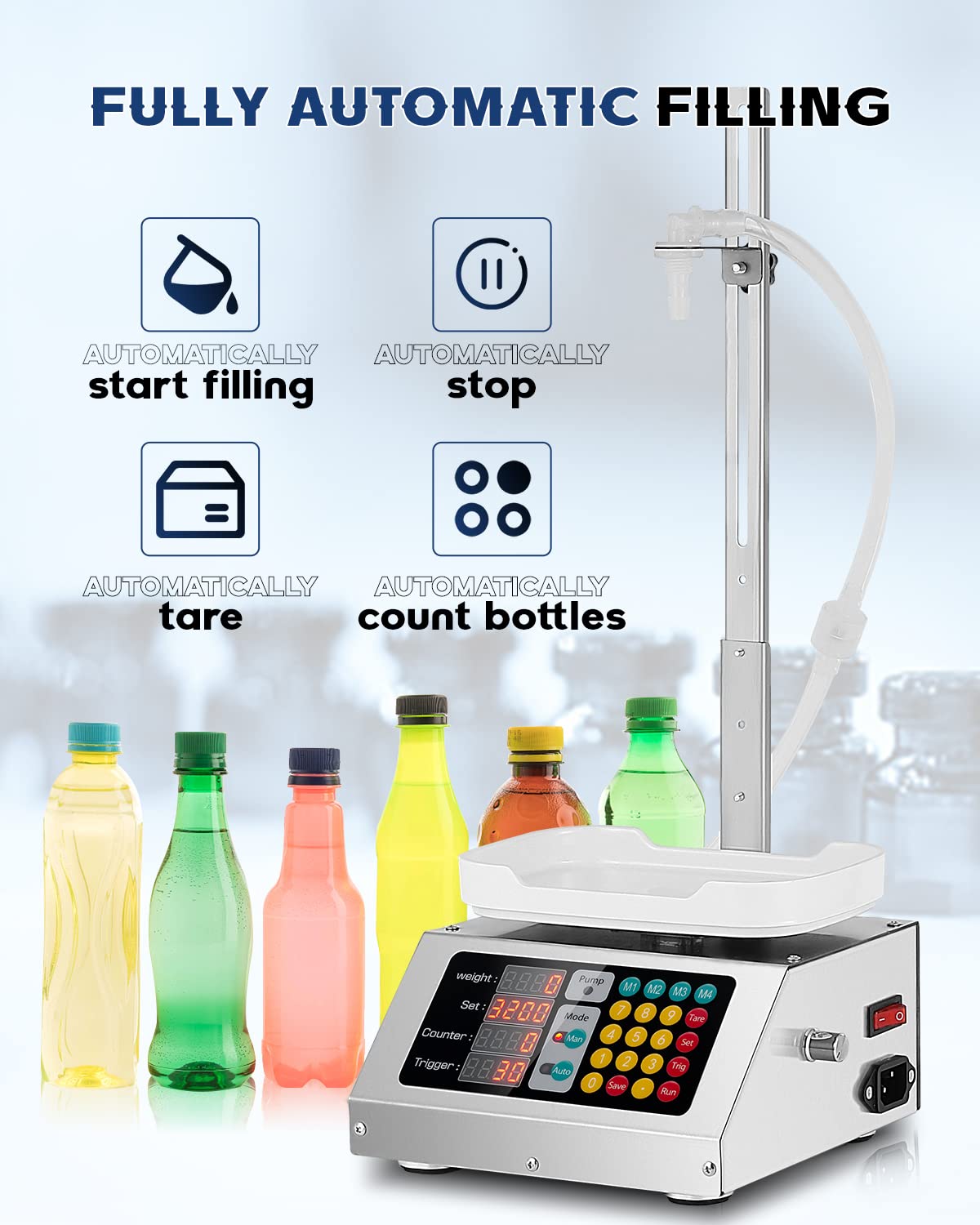 Hanchen Digital Liquid Filling Machine 10g-3kg Capacity | Bottle Filler with Weighing System | for MCT Oil, Milk, Beverage, Juice | 110V-220V (US Plug) | Perfect for Small Business & Home DIY Production