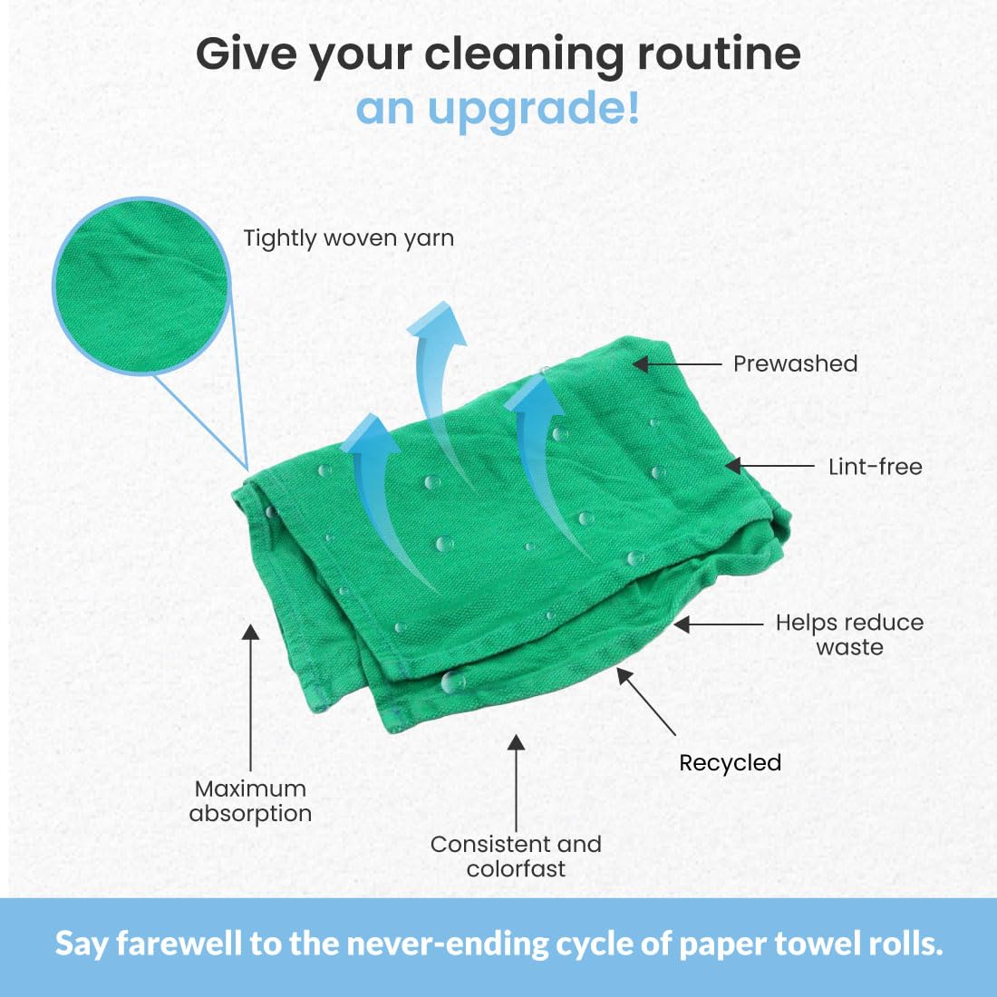 **A&A Premium Recycled Green Surgical Huck Towel Rags – Non-Streaking, Lint-Free Multi-Purpose Cleaning Cloths – 10 Pound Box – Ideal for Hospitals, Garages & Household Cleaning**