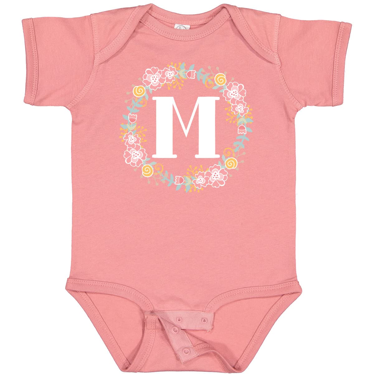 Inktastic Monogram Letter M Rose Floral Wreath Baby Bodysuit - Cute Gift for Newborns, Baby Showers & Photo Shoots