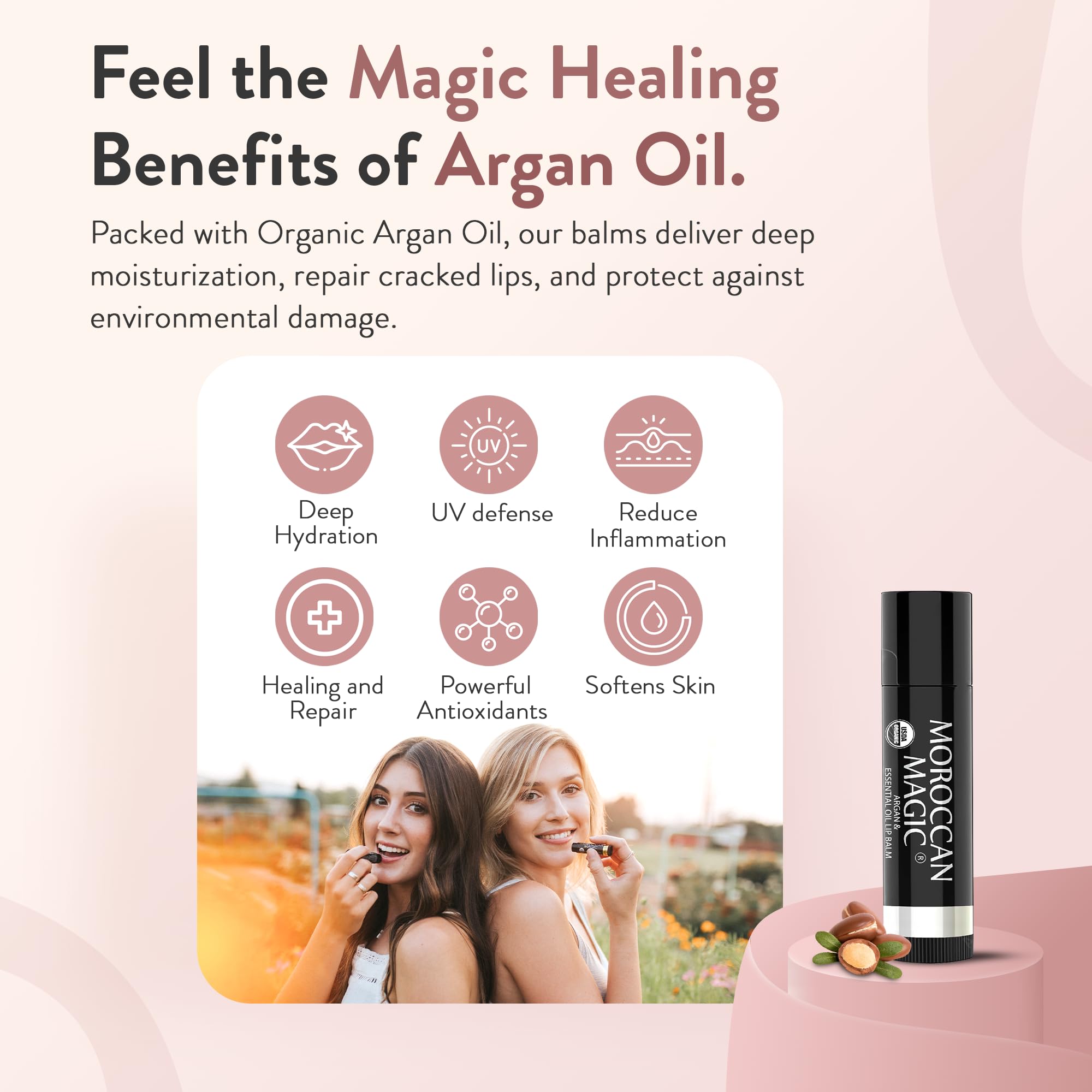 Organic Moroccan Magic Lip Balm 3 Pack - Elderberry & Manuka Honey Lip Balm Set for Dry Lips | Natural Argan Oil, Essential Oils & Vitamin E Moisturizer | Smooth Hydration for Winter, Travel & Daily Lip Care