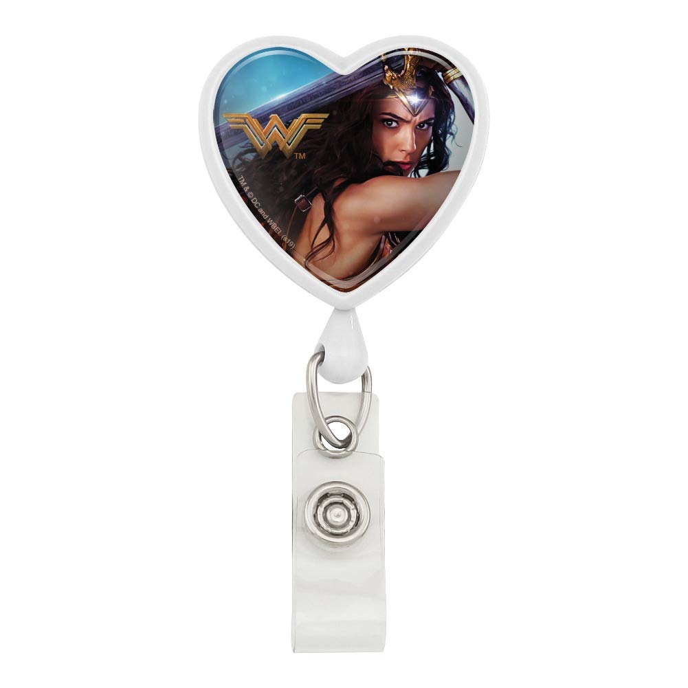 Wonder Woman Movie Battle Heart Lanyard Retractable Reel Badge ID Card Holder - Superhero Themed Retractable ID Badge Reel for Work, Conventions & Cosplay