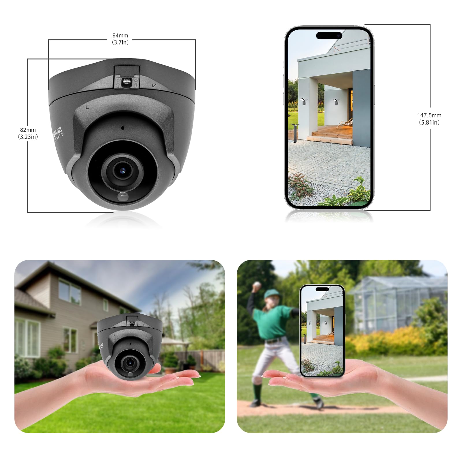 ANPVIZ 5MP POE Security Camera with Human & Motion Detection - Indoor/Outdoor IP66 Waterproof Turret Camera with Built-in Mic, 98ft Night Vision, 2.8mm Lens (NDAA Compliant) - Ideal for Home Security, Business Surveillance & Property Monitoring