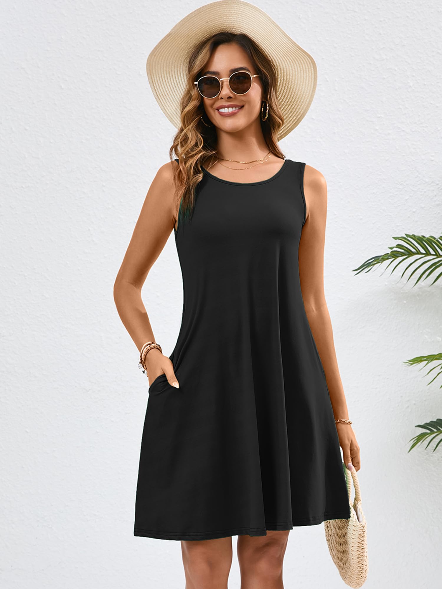 KORSIS Women's Summer Casual T-Shirt Tank Dress - Sleeveless Flowy Swing Sundress with Pockets for Beach, Vacation & Everyday Wear