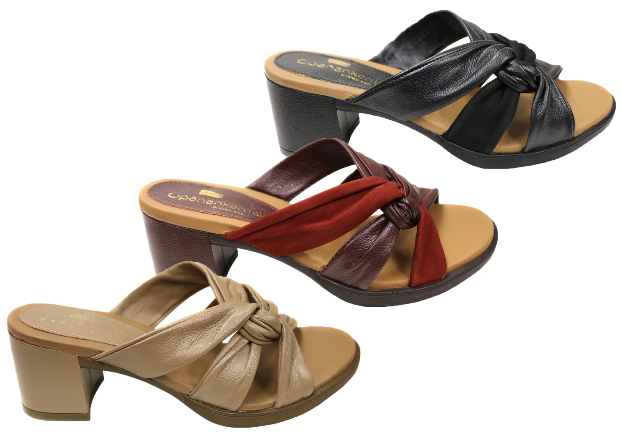 Opananken Women's Comfortable Leather Mid Heel Slide Sandals - Stylish & Supportive for Work, Travel & Casual Wear