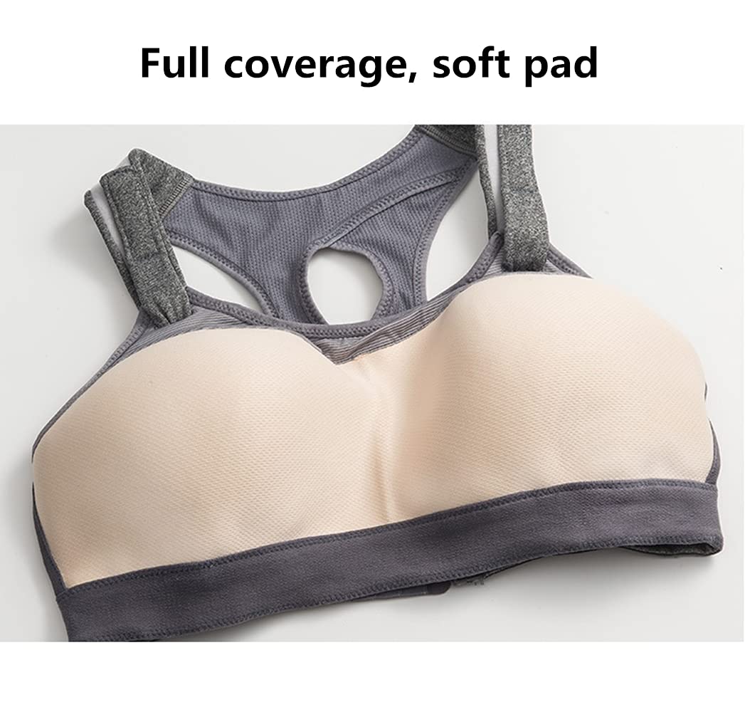 High Support Plus Size Sports Bras for Women - Wirefree Padded Racerback Workout Bras for Running, Yoga & Gym