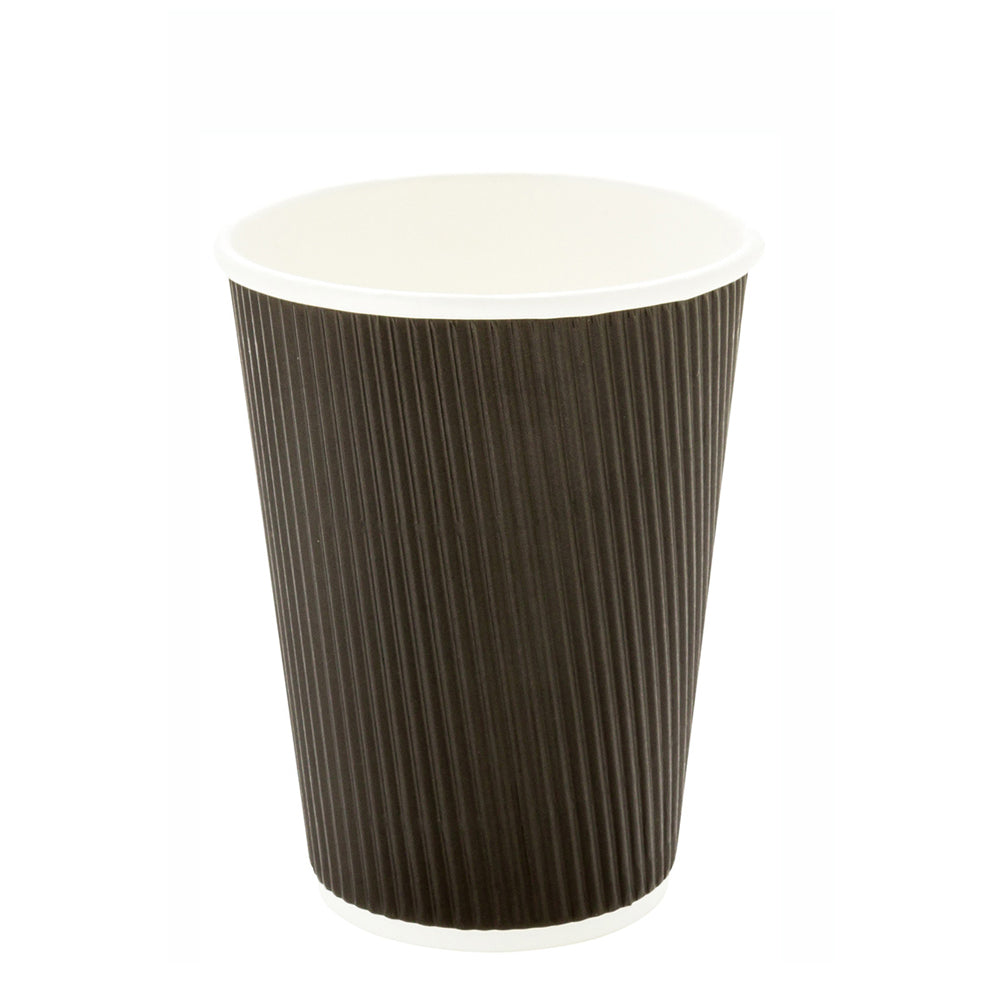 12 oz Black Paper Coffee Cups with Ripple Wall - 3.5