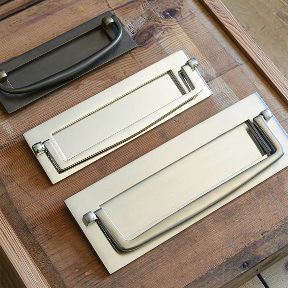 Antique Brass Marlborough Letter Plate with Clapper - Elegant Mail Slot for Front Door - Perfect for Traditional & Victorian Style Homes