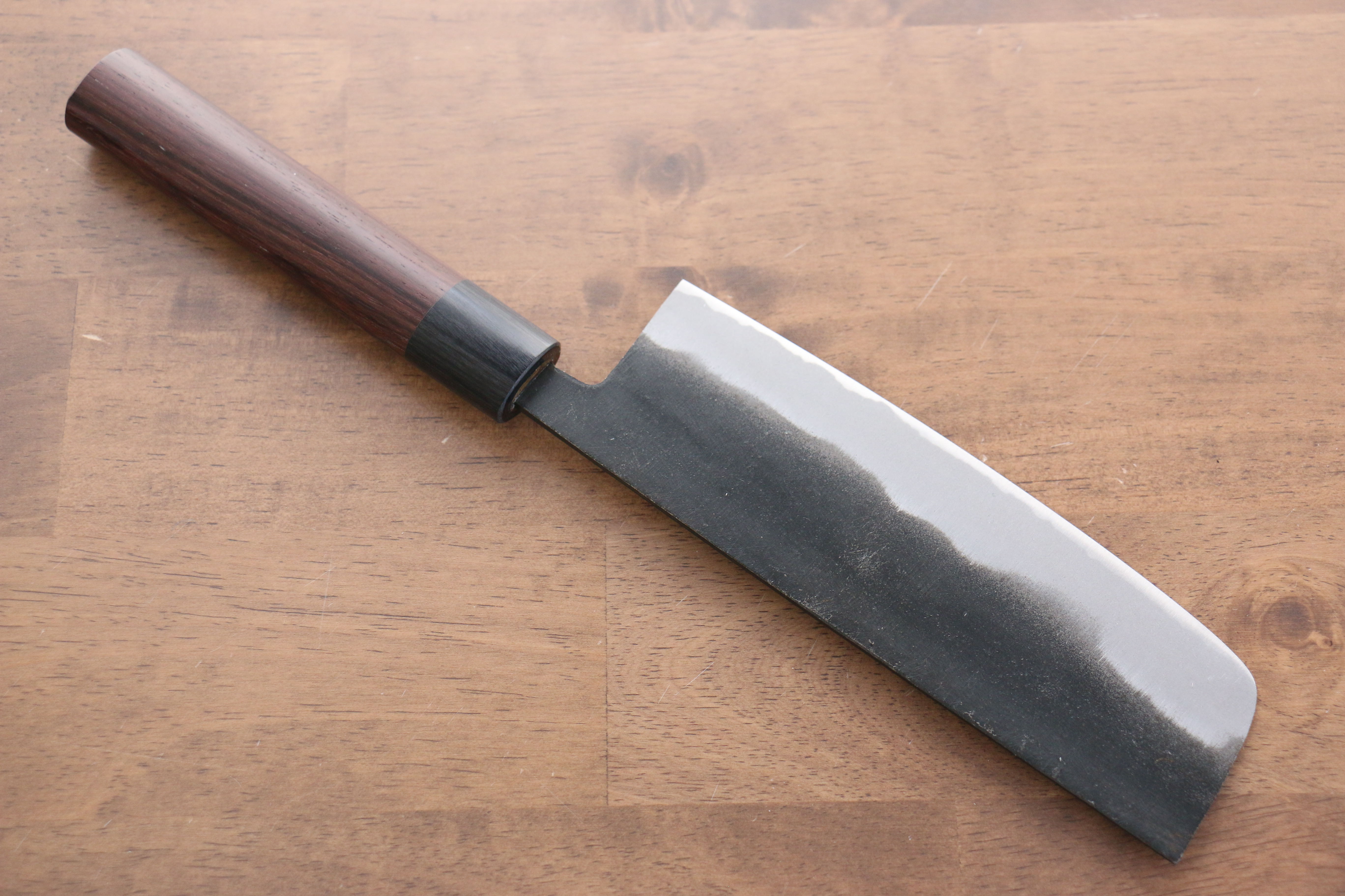 Premium Jikko White Steel No.2 Black Finished Nakiri Knife 165mm - Japanese Shitan Handle - Professional Vegetable & Herb Chopping Knife for Home Chefs & Culinary Enthusiasts