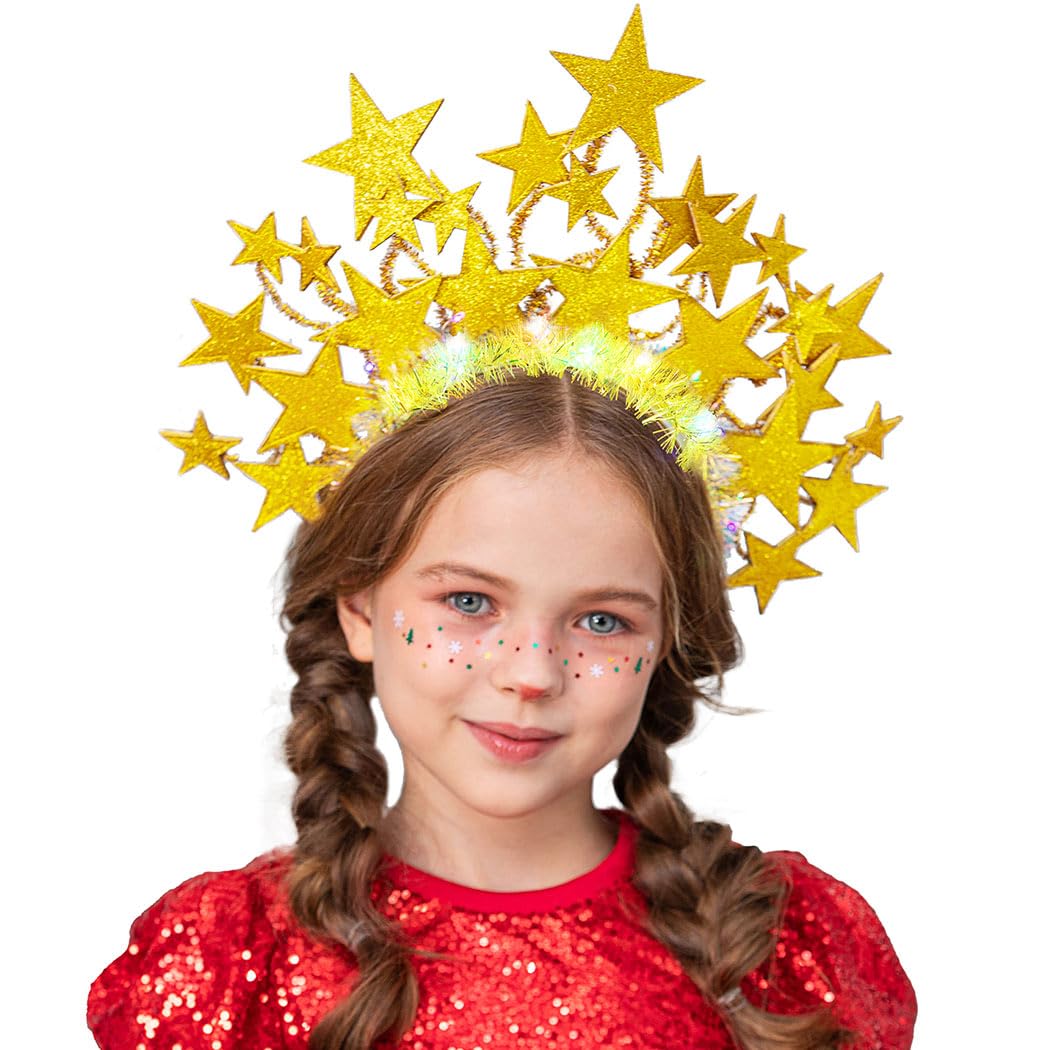 REETAN Light Up Christmas Headband - Sparkly Star Glow Hair Hoop for Women & Girls | Festive Party, Holiday, Festival Hair Accessories | Perfect for Christmas Parties, New Year Celebrations & Cosplay
