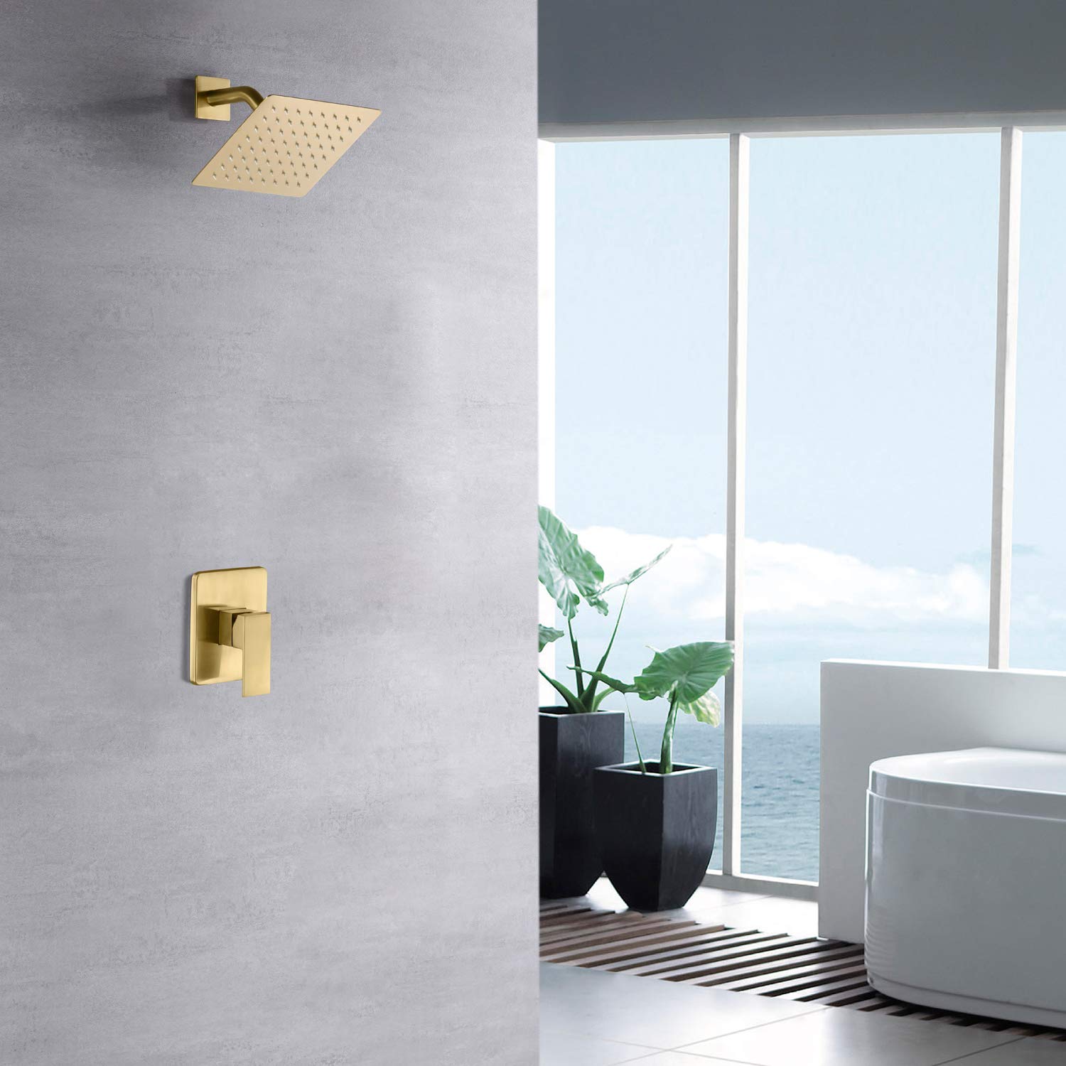 Waterfall Roman Tub Faucet with Hand Shower S2148W-BG + Pressure Balance Shower Faucet S3210BGI-B - Luxury Bathroom Fixtures for Spa-Like Relaxation